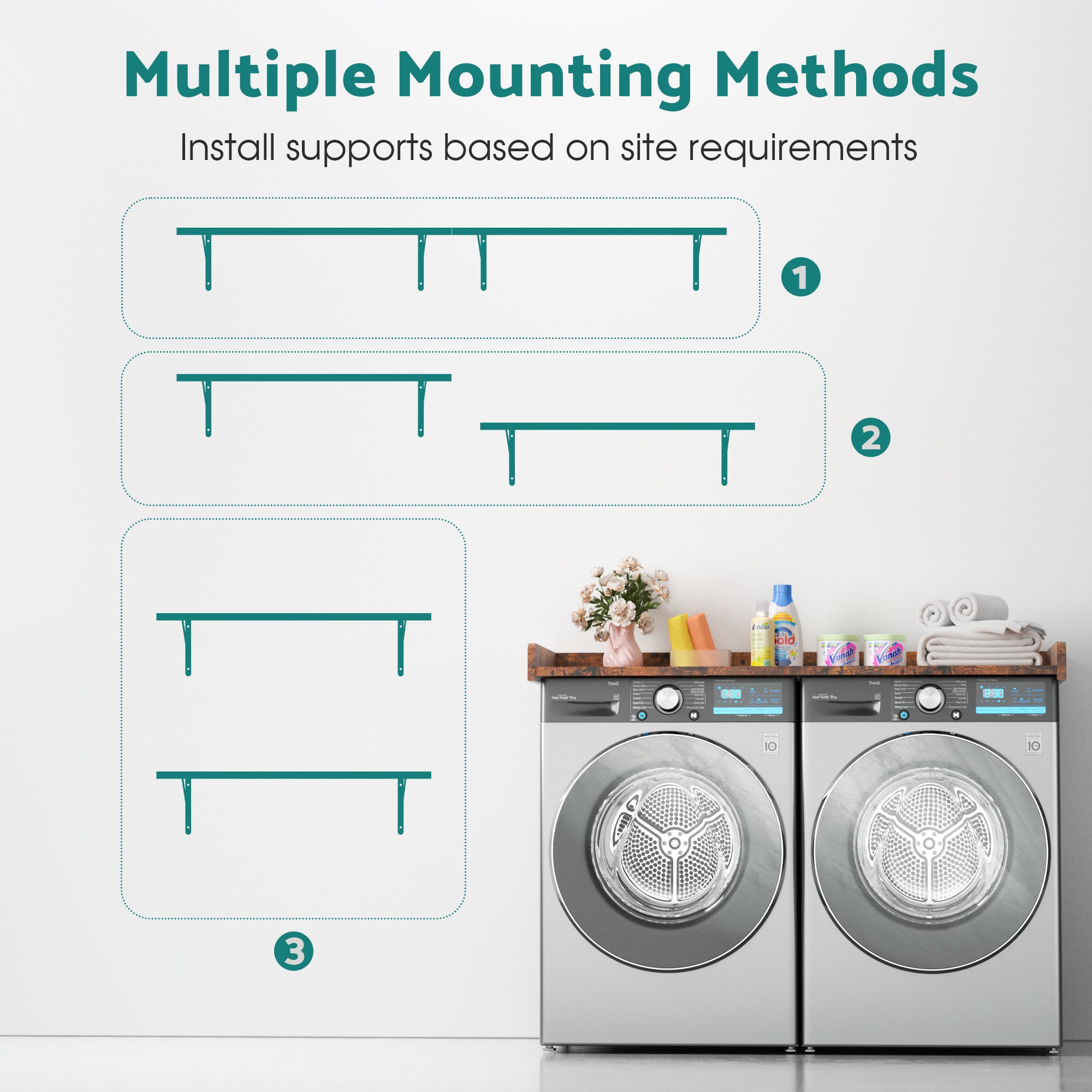 Advwin Washer Dryer Countertop 54" 2-Layer Shelves