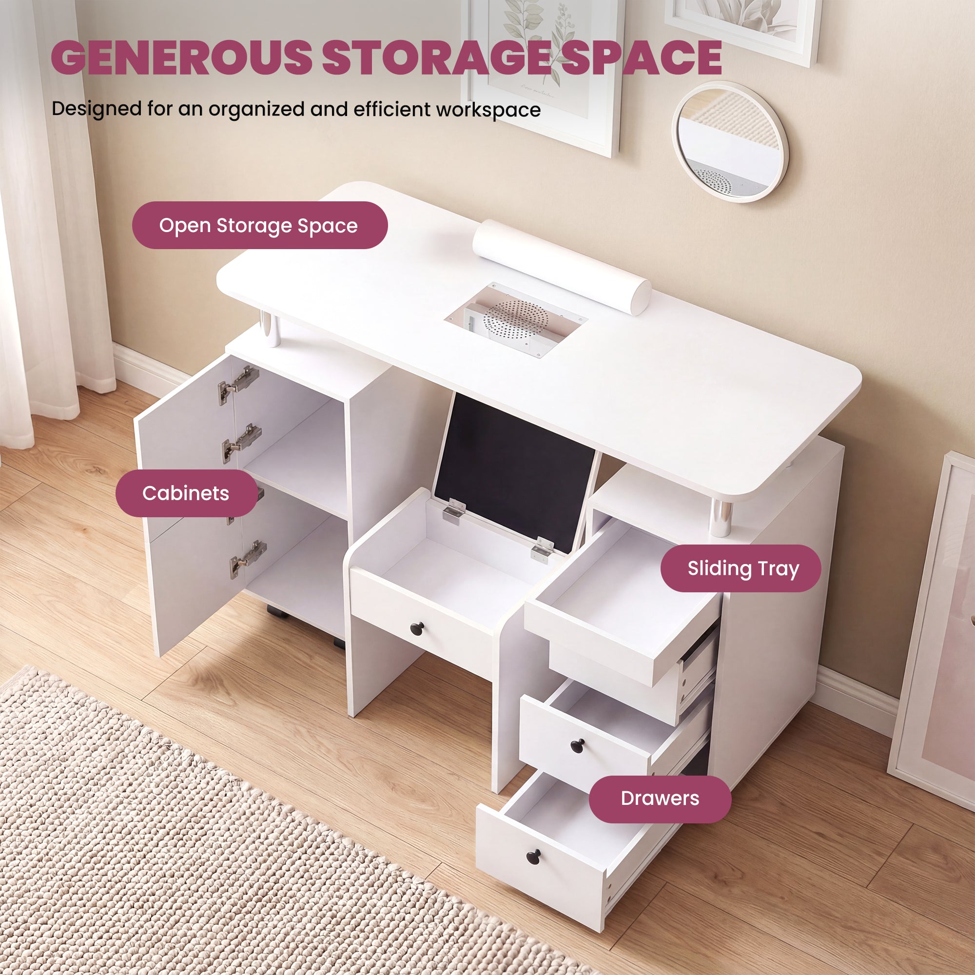 Advwin Nail Desk & Storage Stool Set for Nail Tech