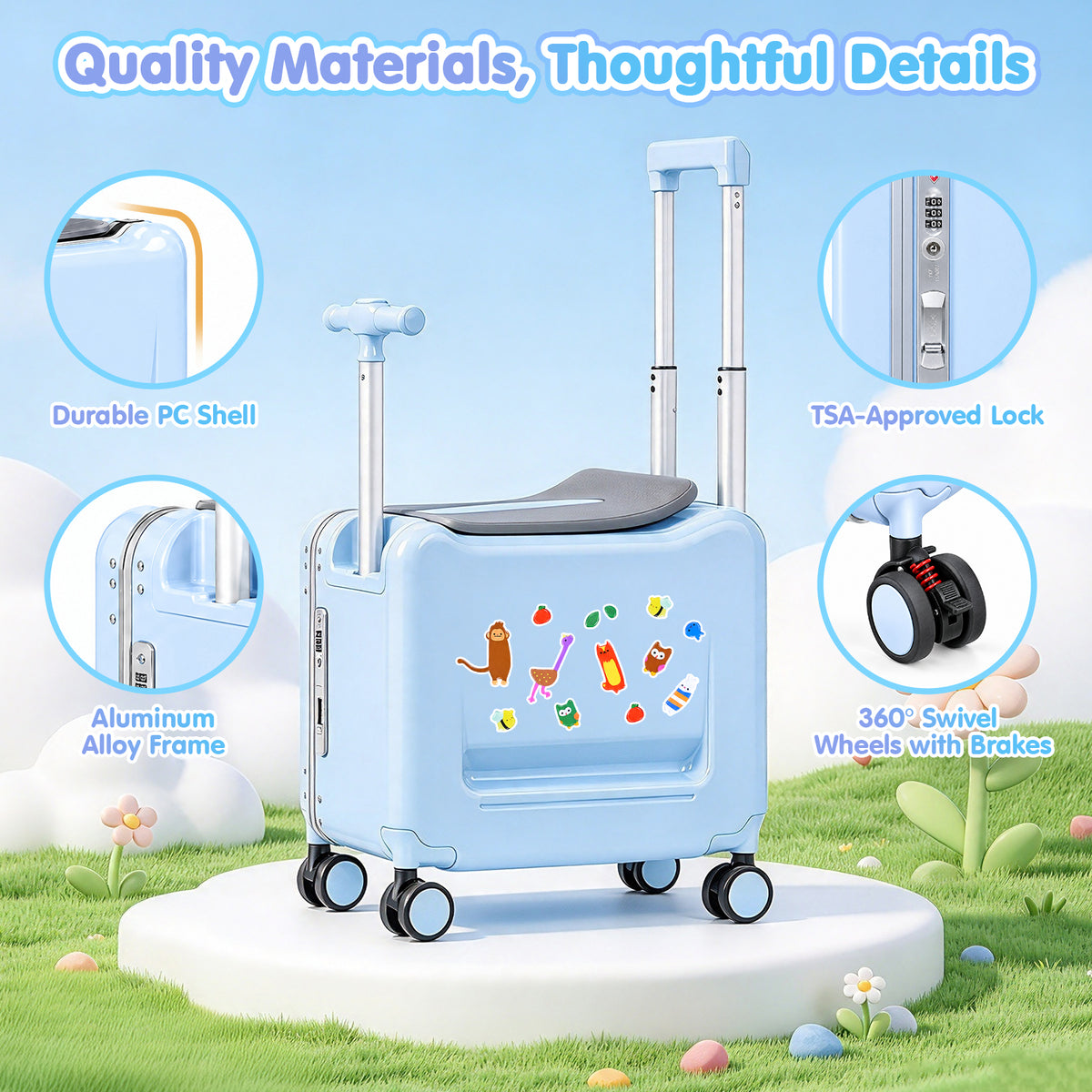 Advwin 20" Kids Ride-On Suitcase w/ Dual Handles