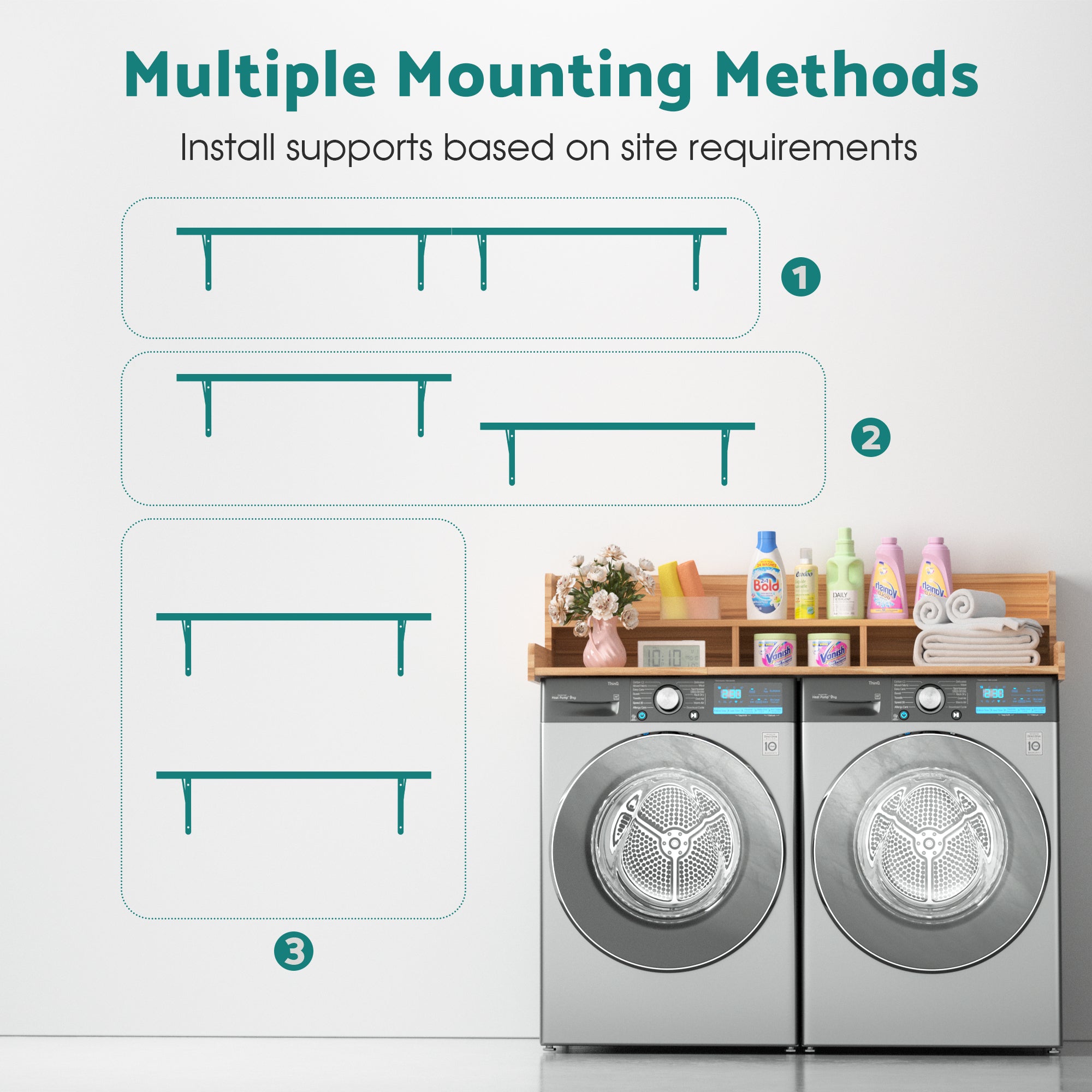 Advwin Washer Dryer Countertop 54" 2-Layer Shelves