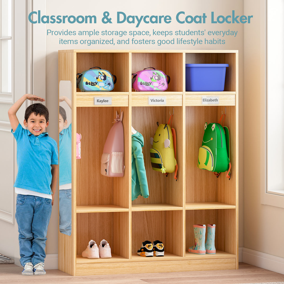 Advwin Classroom Coat Locker w/ 6 Cubbies & Acrylic Mirror