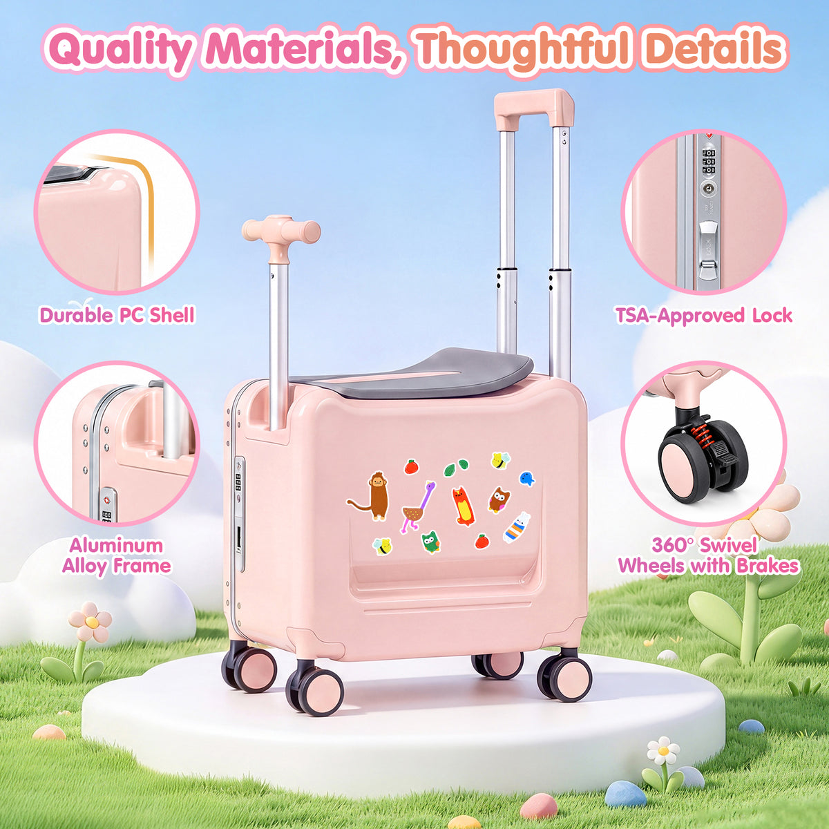 Advwin 20" Kids Ride-On Suitcase w/ Dual Handles