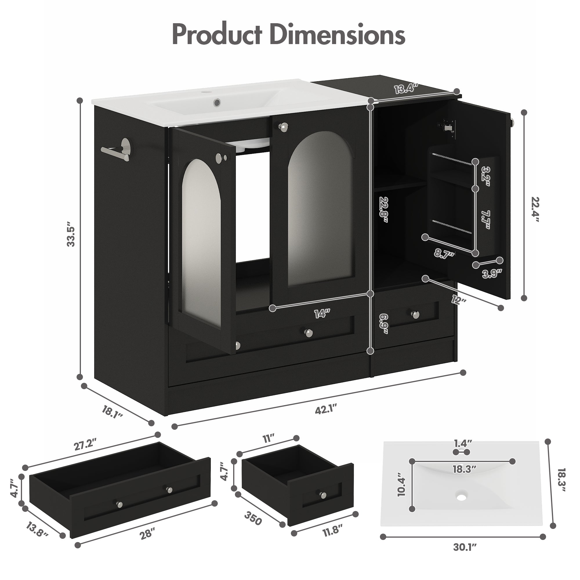 Advwin 42" Freestanding Bathroom Vanity w/ Ceramic Sink