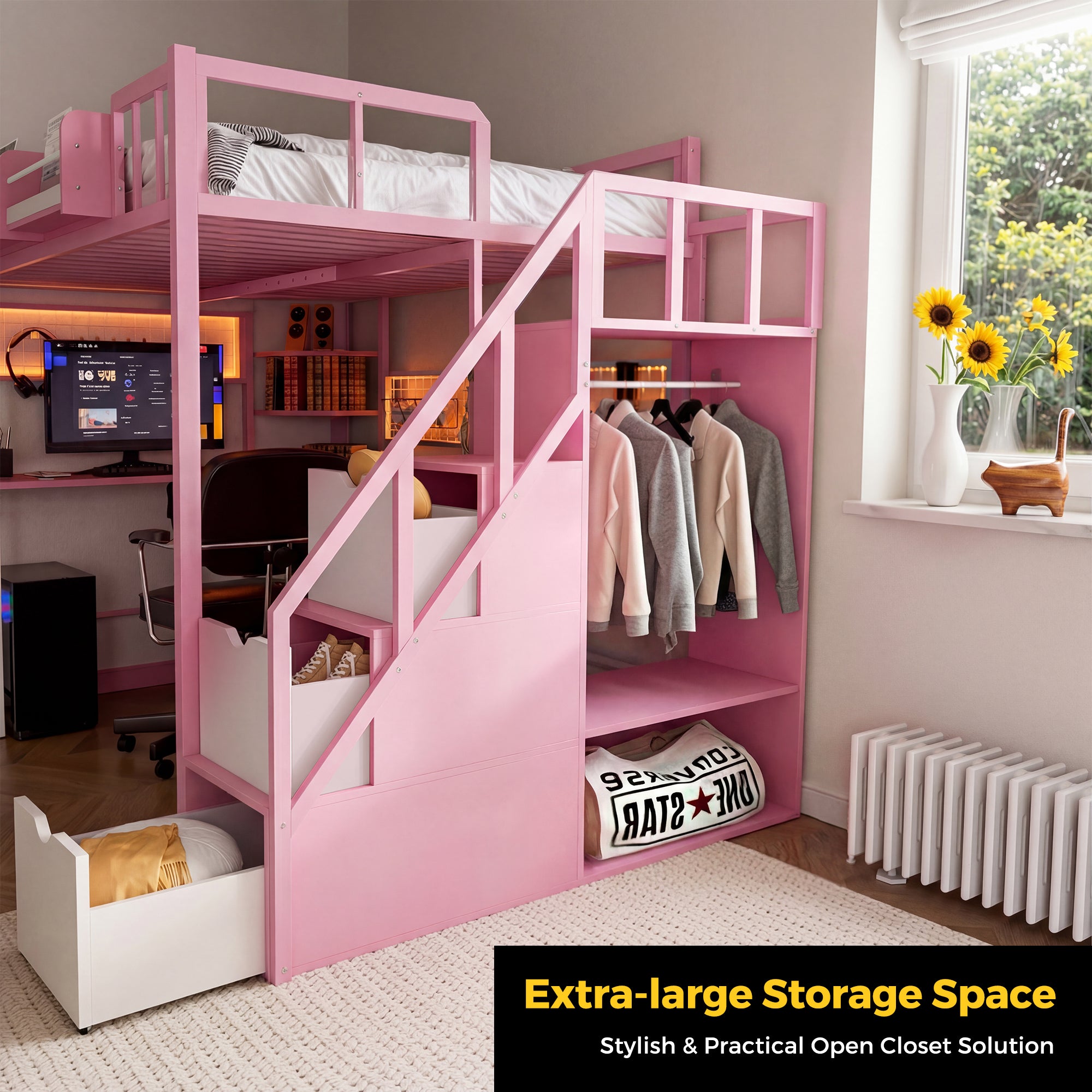 Advwin Loft Bed with Desk and Stairs (Low Stock)