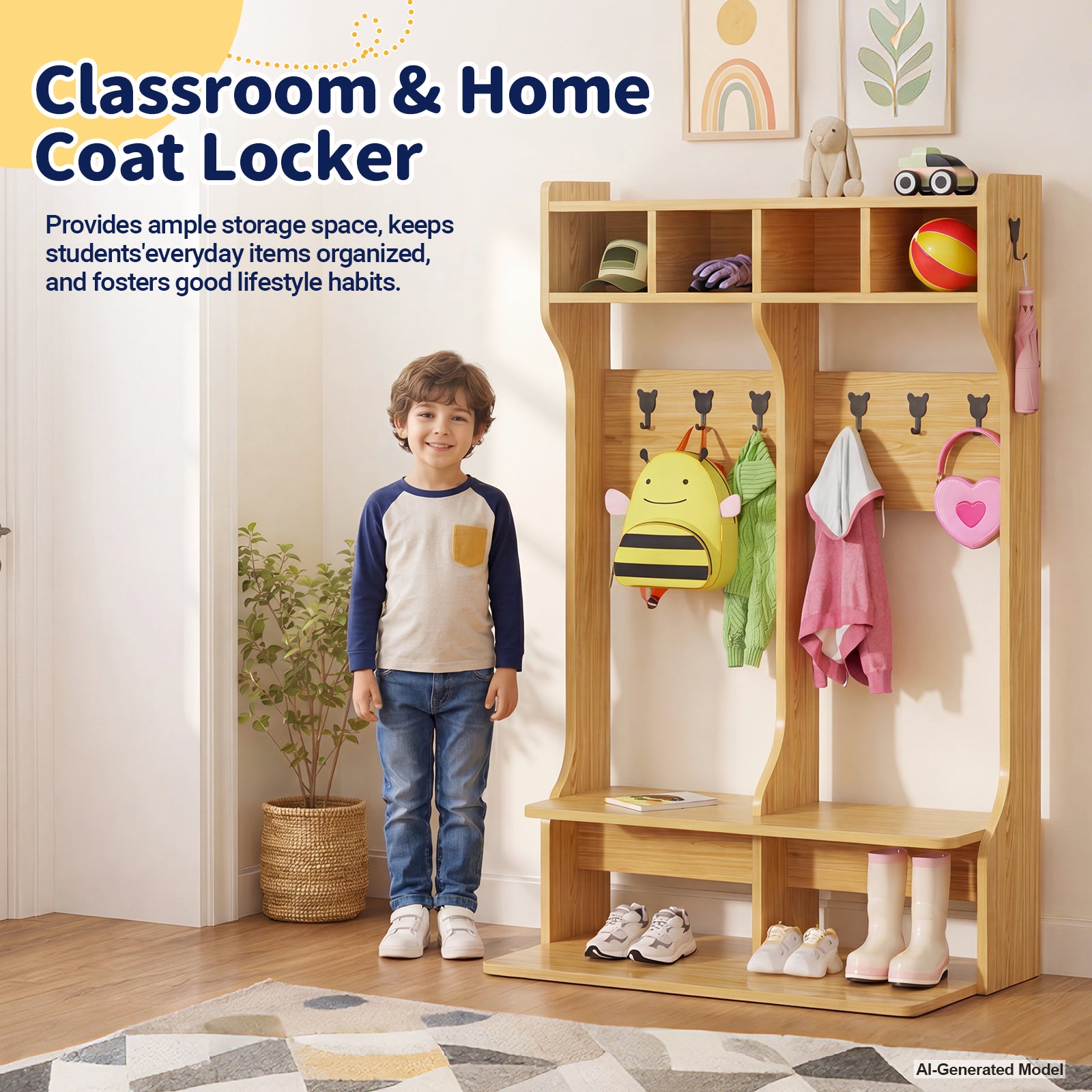 Advwin 2-Section Coat Locker with Bench