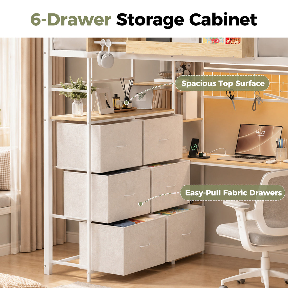 Advwin Loft Bed w/ Storage Stairs & 6-Drawer Dresser