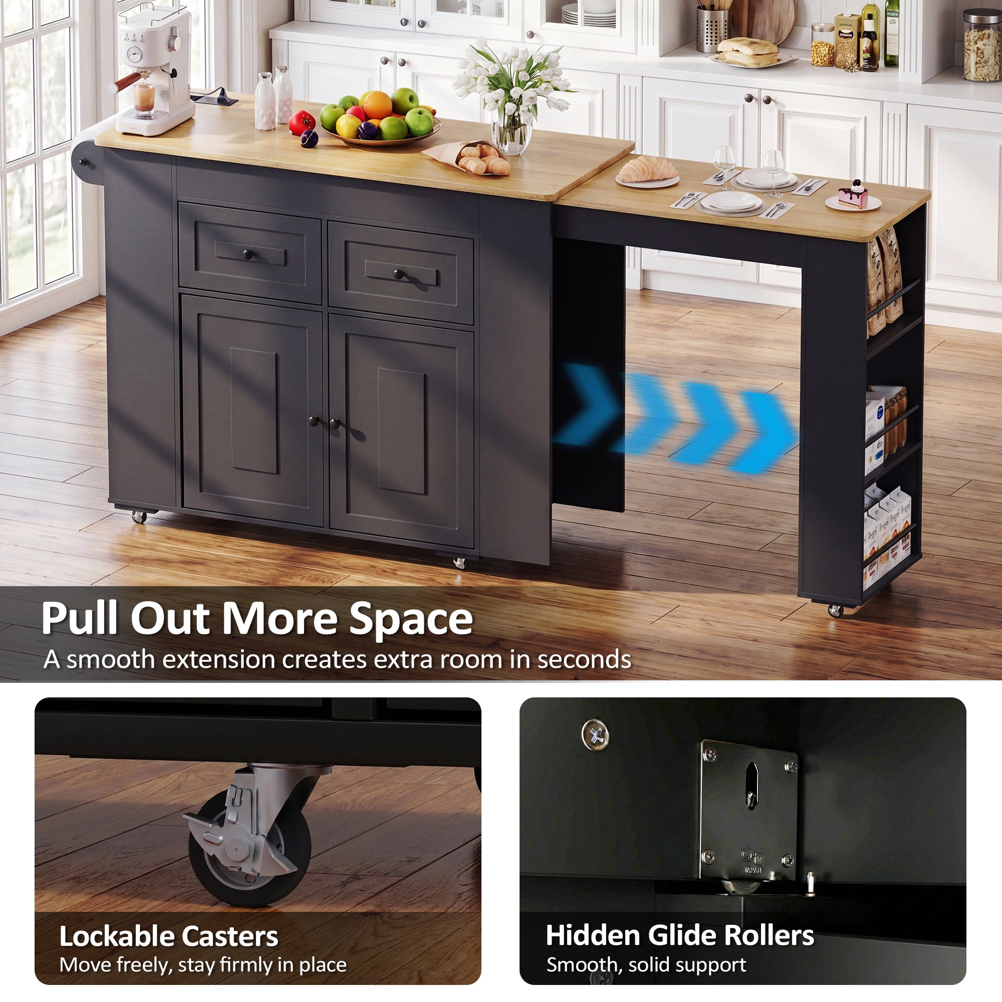 Advwin Extendable Kitchen Island with Storage