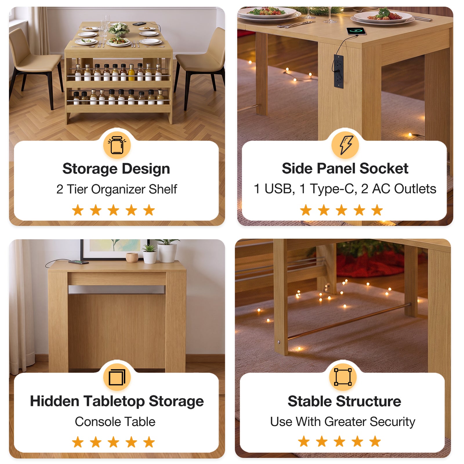 Advwin Extendable Dining Table with Outlet