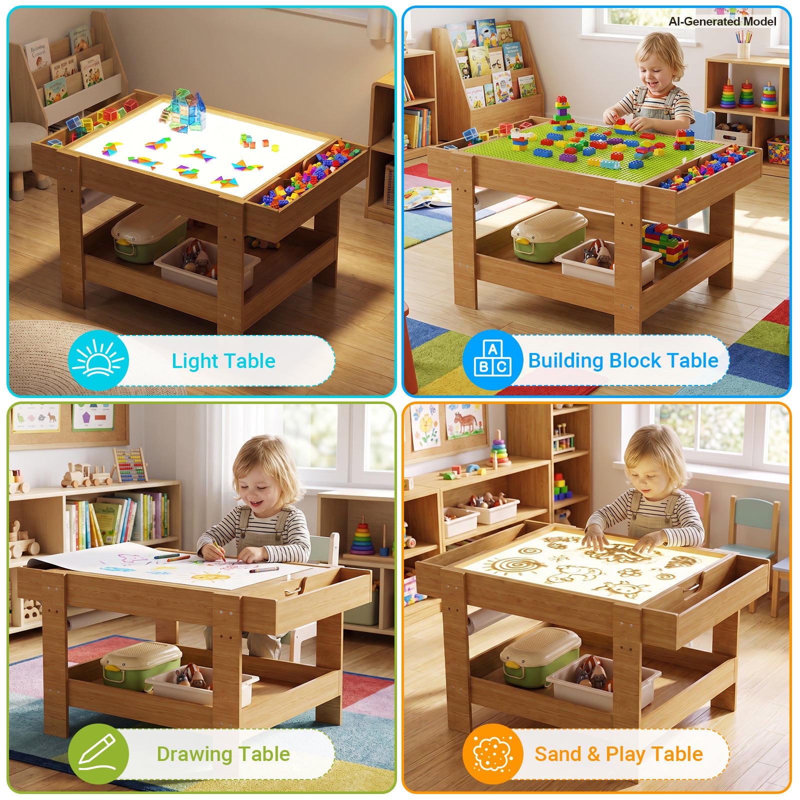 Advwin 5-in-1 Light Table for Kids w/ Reversible Tabletop