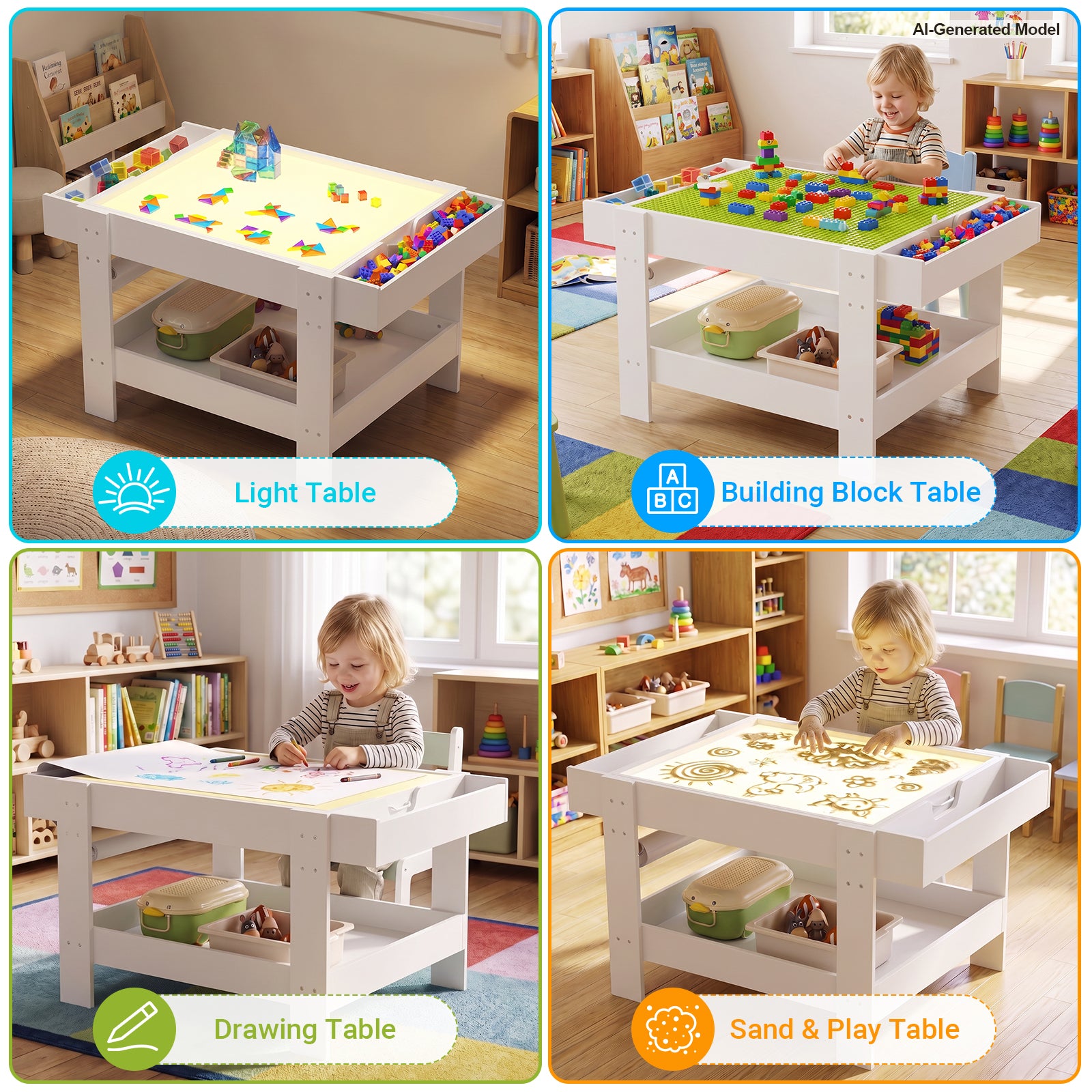 Advwin 5-in-1 Light Table for Kids w/ Reversible Tabletop