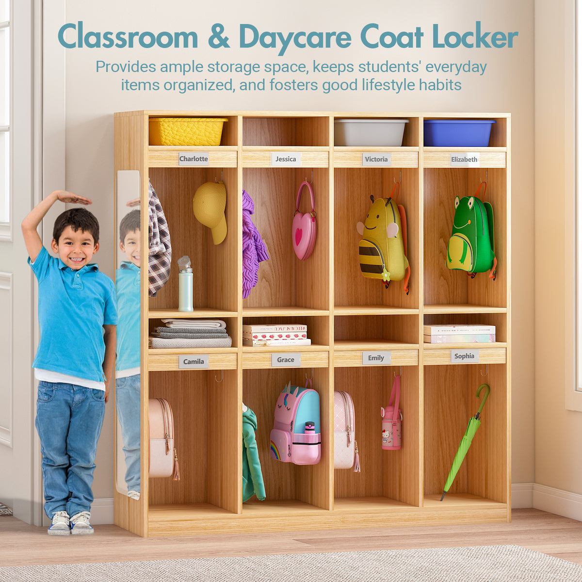 Advwin 8-Section Classroom Coat Locker w/ 8 Cubbies
