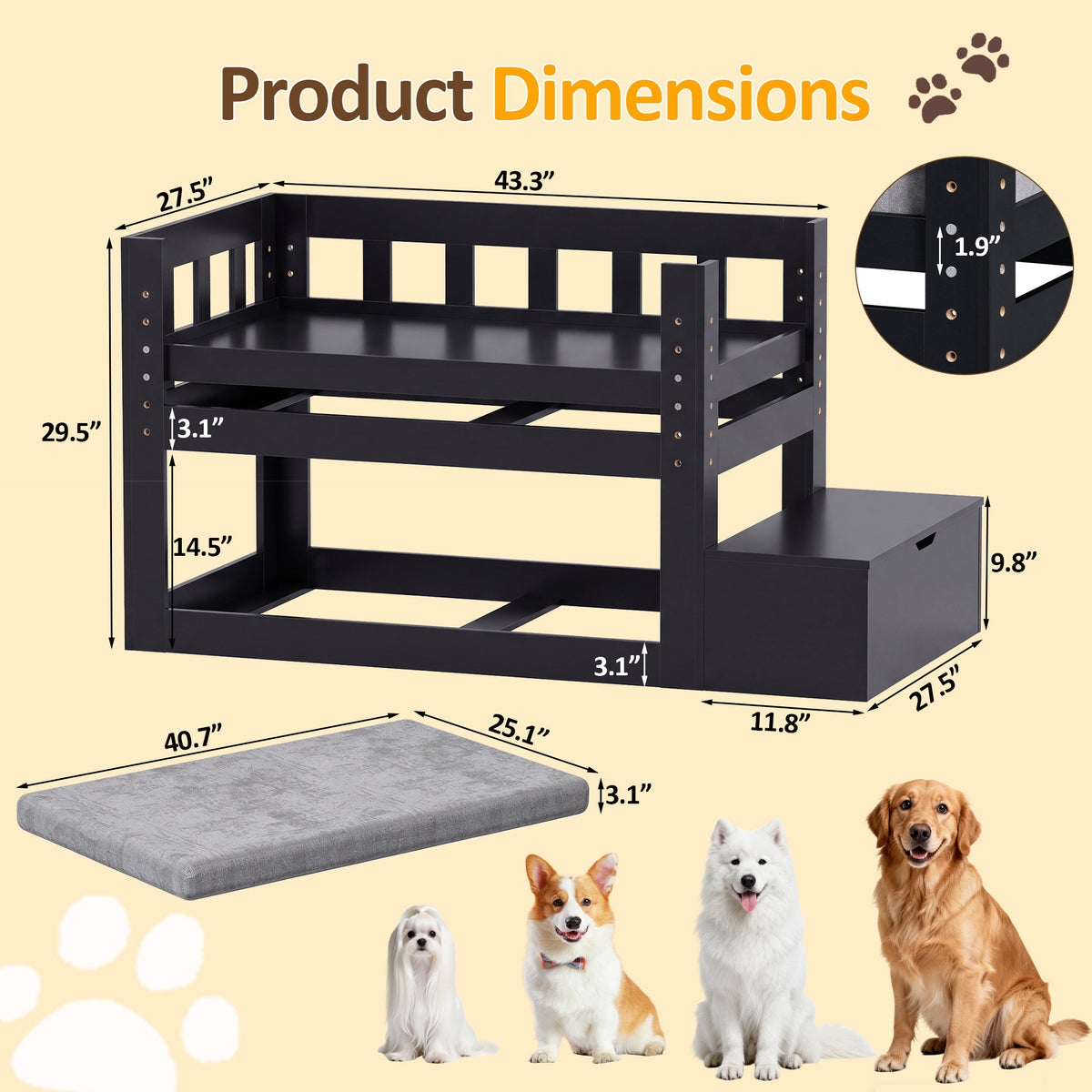 Advwin Adjustable Pet Bunk Bed w/ Stairs & Storage