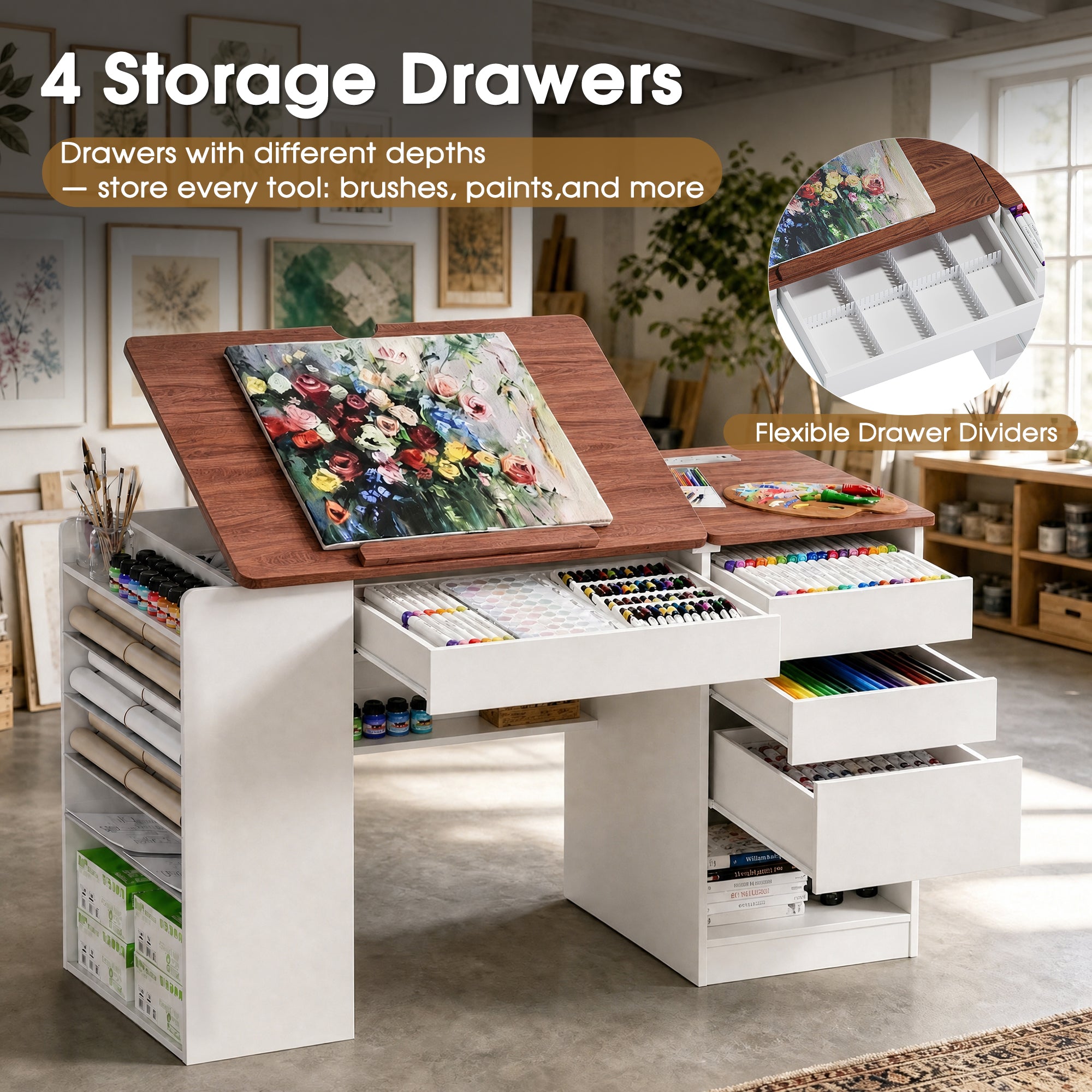 Advwin Adjustable Drafting Table with Storage