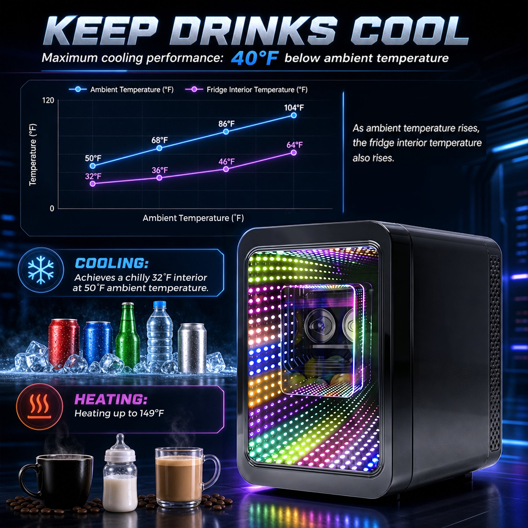 Advwin Mini Fridge with Dimmable Gaming Light