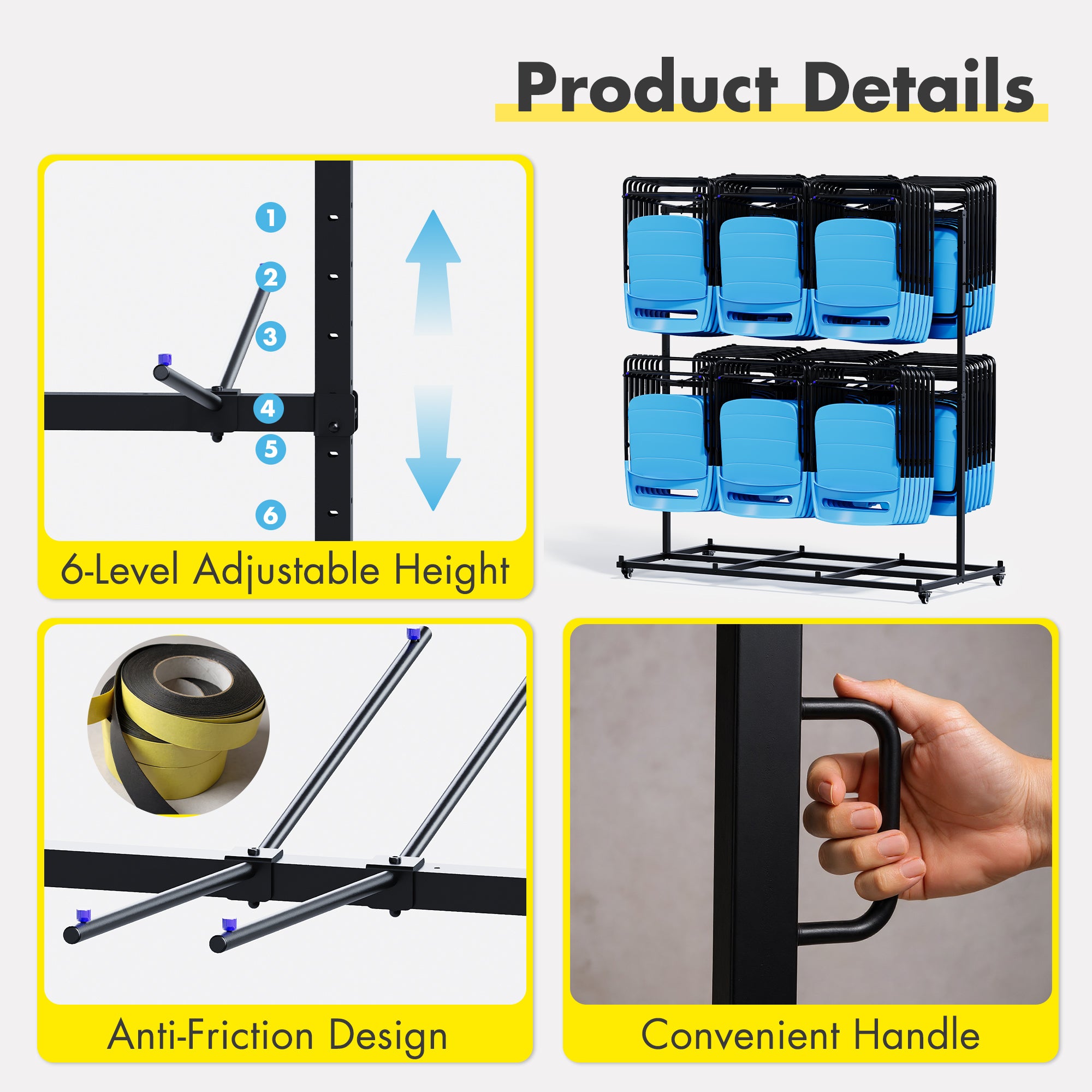 Advwin Folding Chair Rack with Lockable Wheels