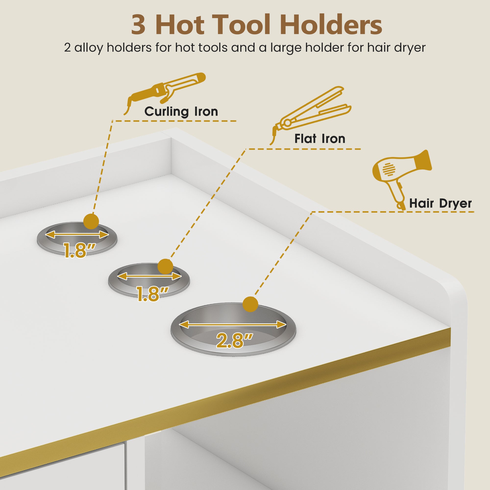 Advwin Wall Mount Barber Desk w/ Gold Accent