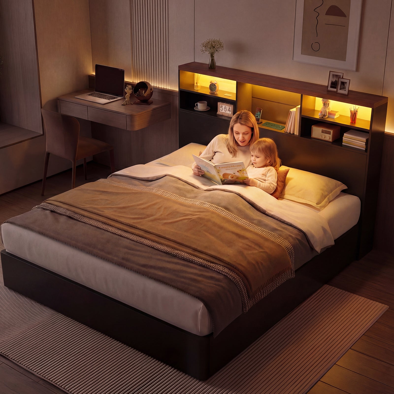 Advwin 63" Headboard w/ Extendable Storage Racks