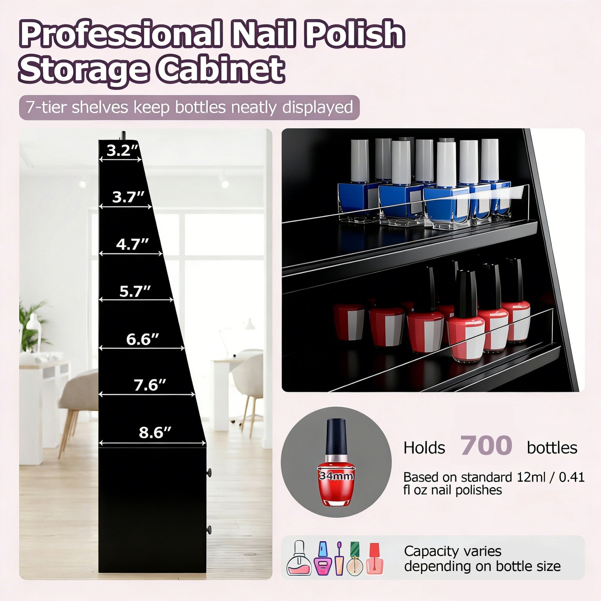 Advwin Nail Polish Rack with 2 Drawers