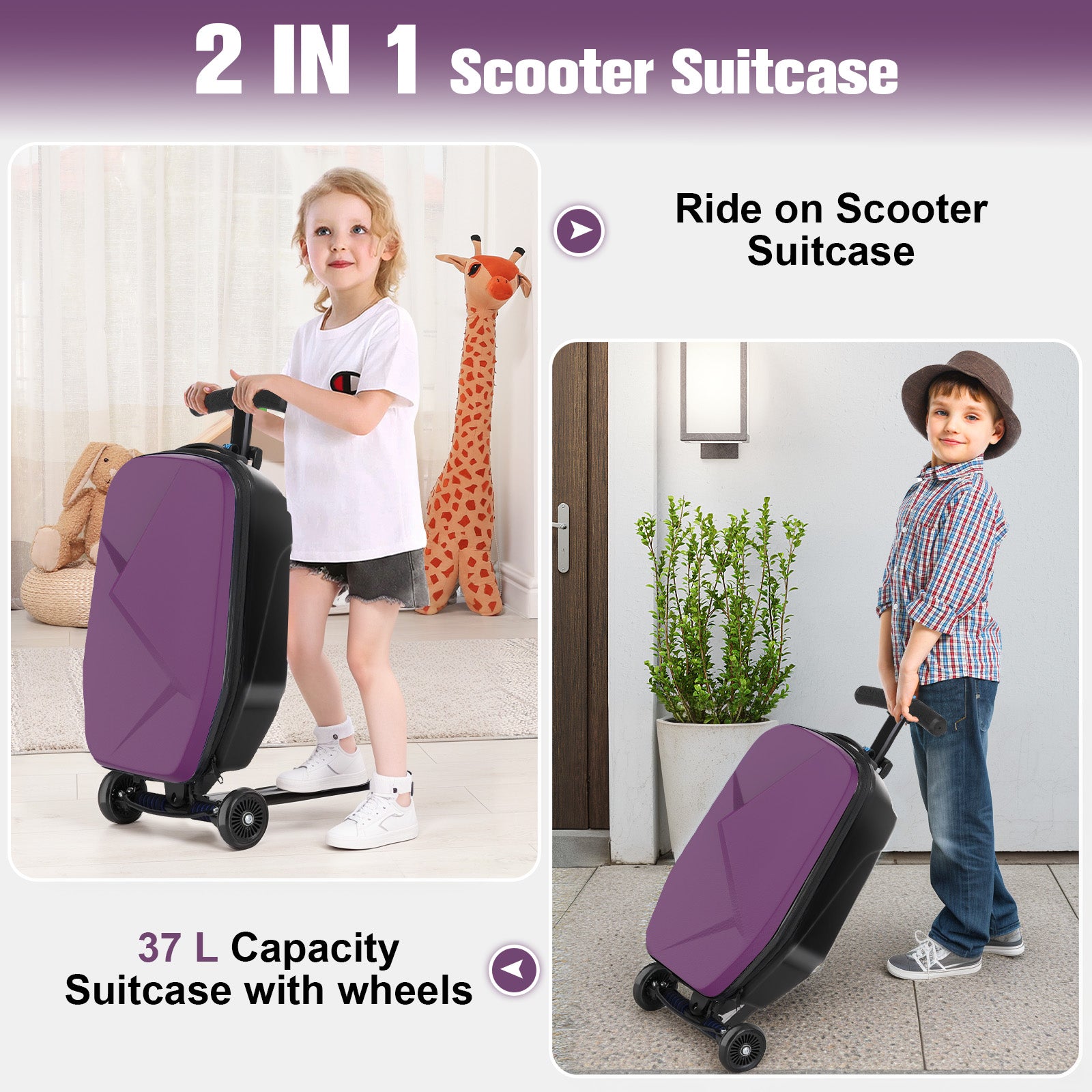 Advwin Luggage Carry On Scooter Suitcase for Kids Airline Travel