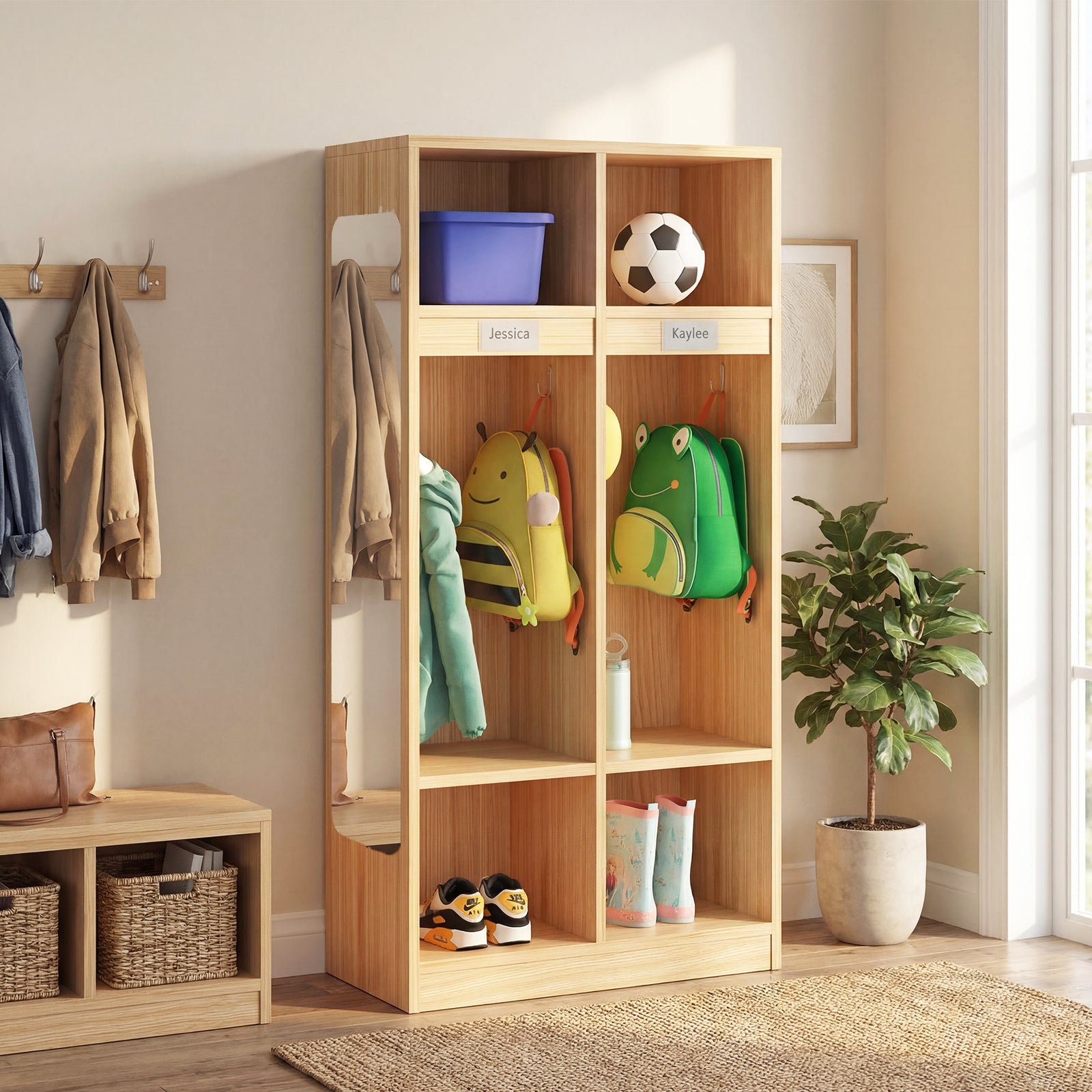 Advwin 2-Section Classroom Coat Locker w/ 4 Cubbies