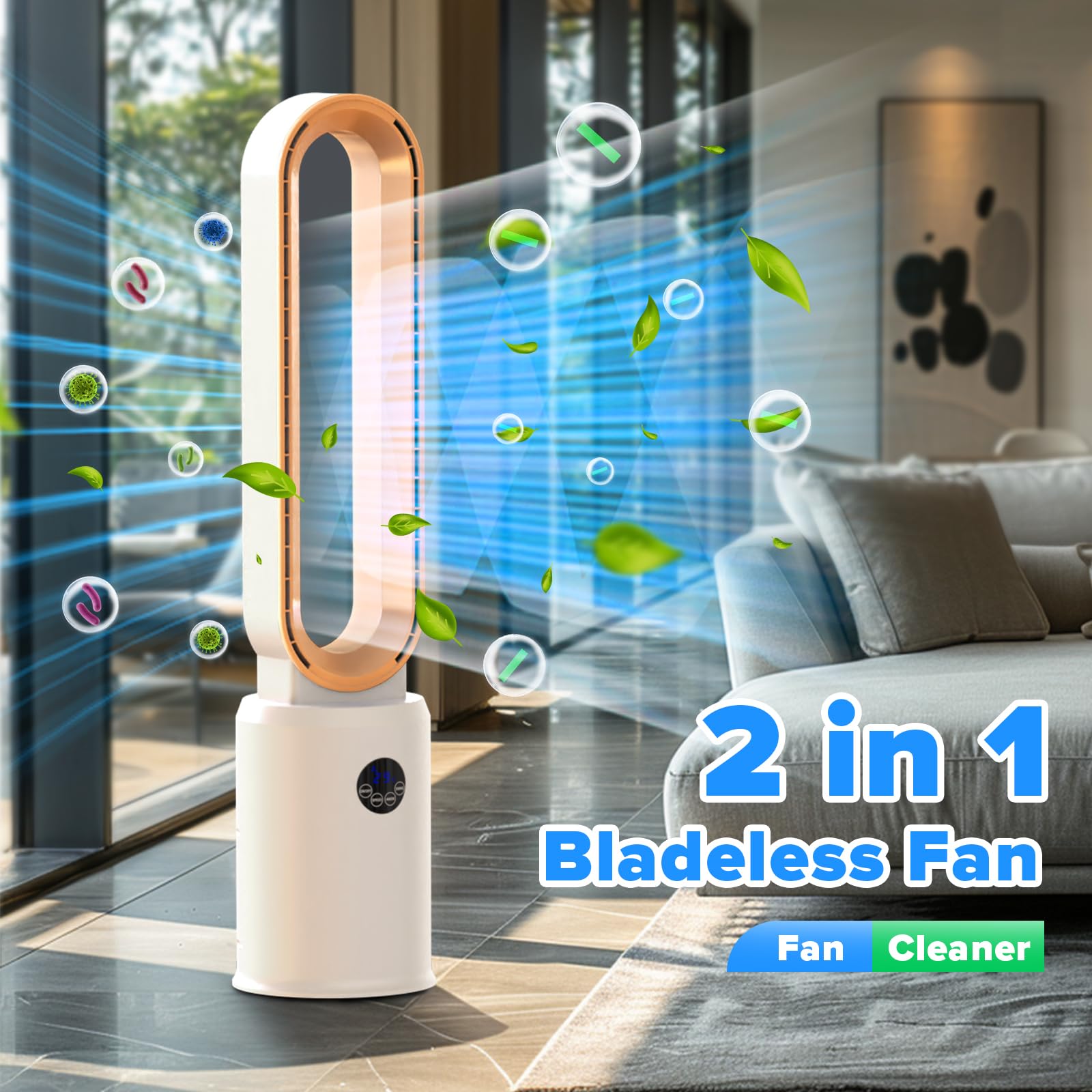 Advwin Bladeless Tower Fan Portable Electric White/Gold