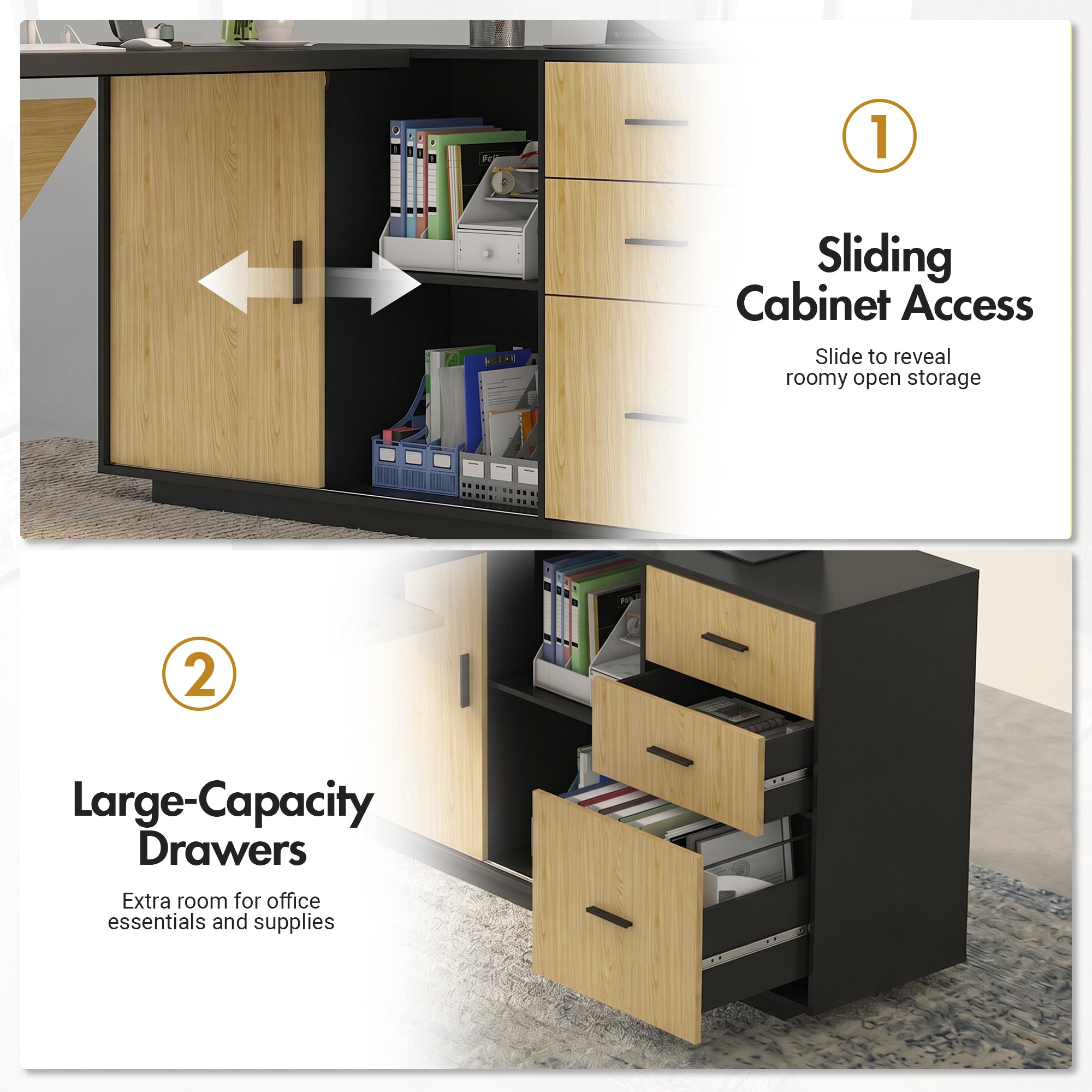 Advwin L-Shaped Executive Desk w/ Glass Display Cabinet