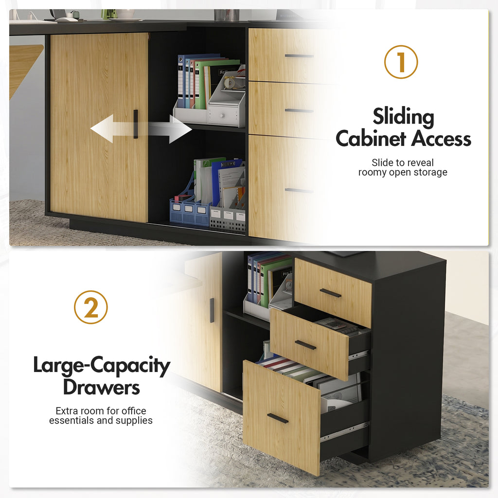 Advwin Display Advwin L-Shaped Executive Desk w/ Glass Display Cabinet