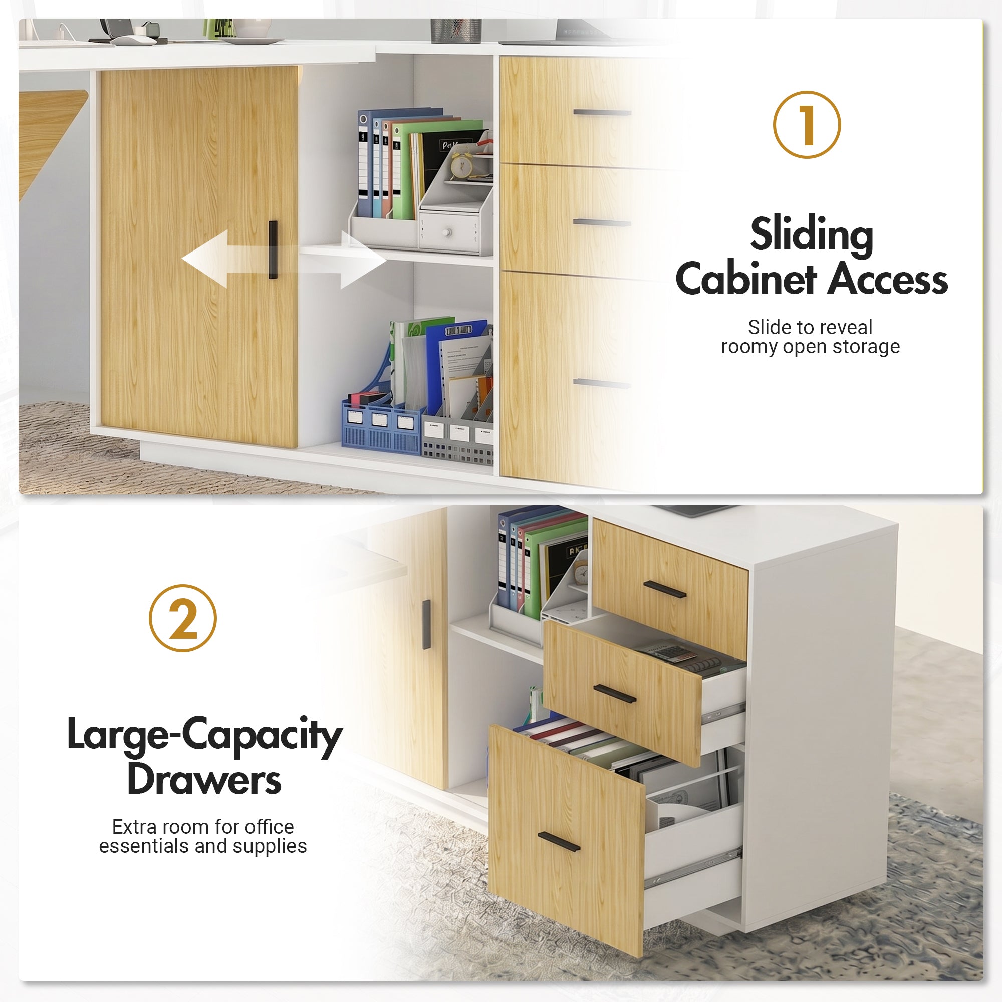 Advwin L-Shaped Executive Desk w/ Glass Display Cabinet
