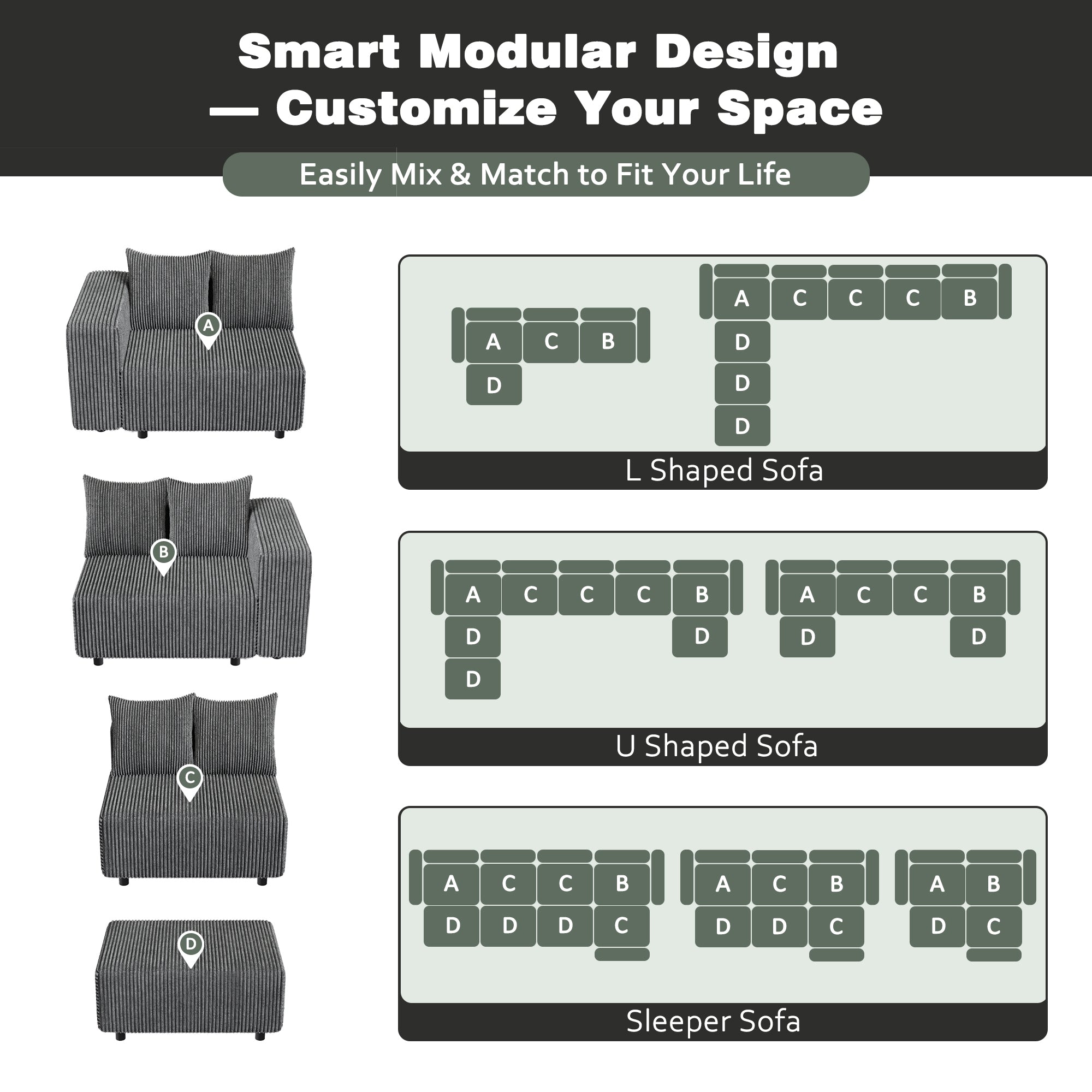 Advwin Boneless Cloud Modern Oversized Modular Sectional Sofa