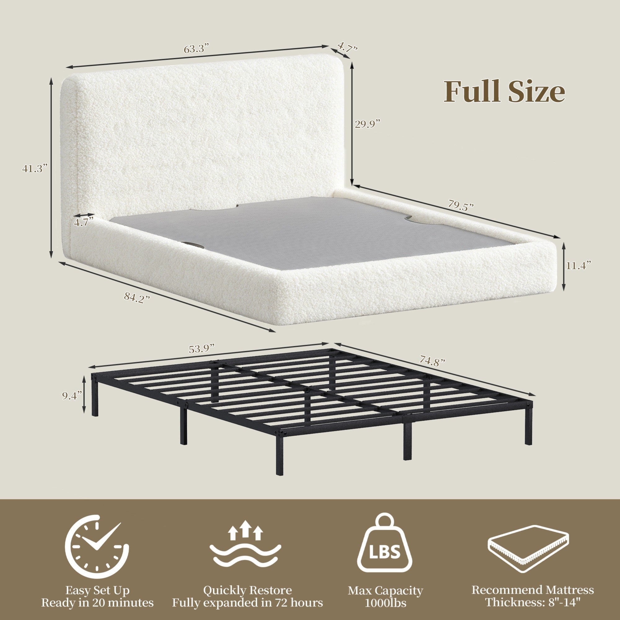 Advwin Cloud Bed Frame with Headboard