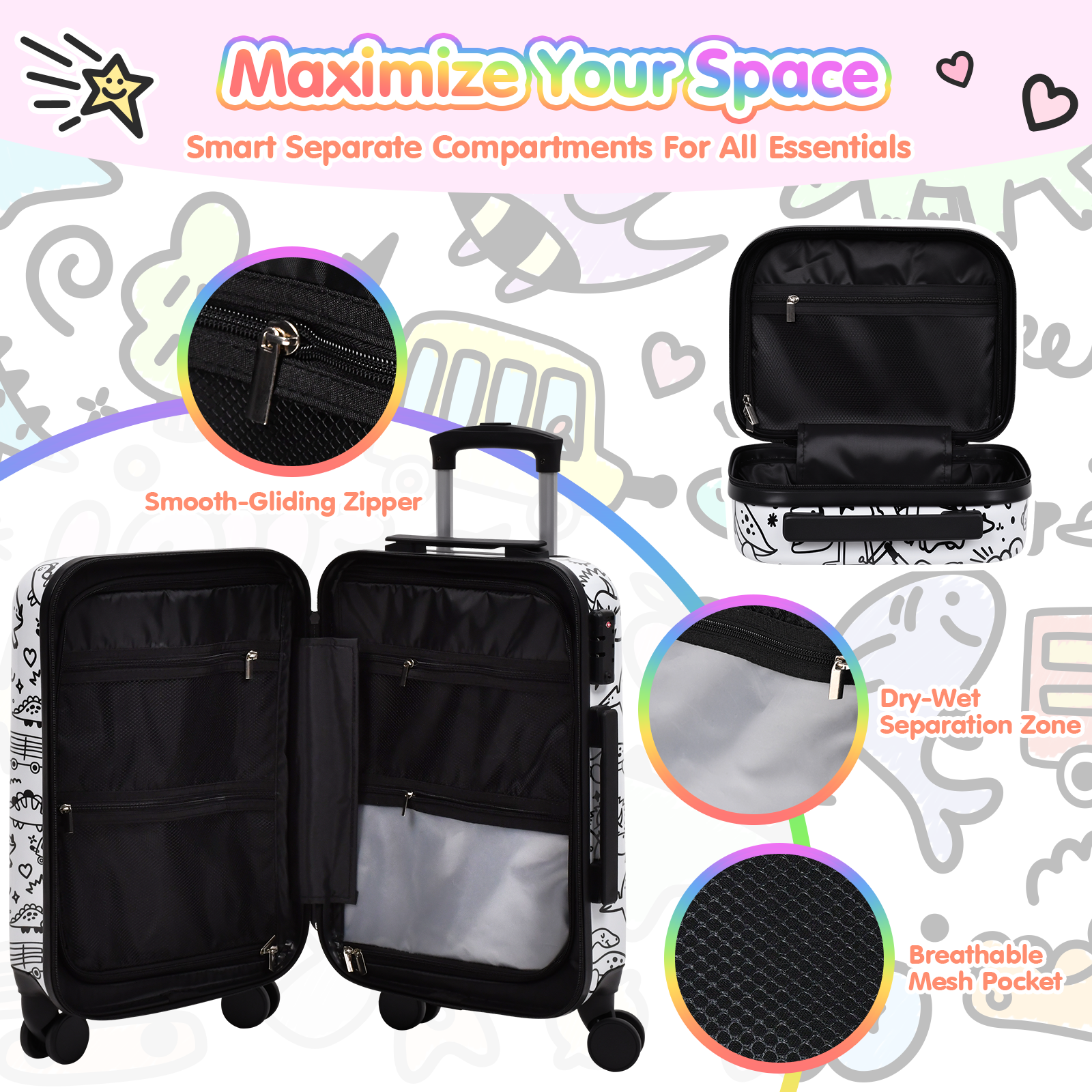 Advwin 20” Kids Graffiti Luggage Set with DIY Coloring