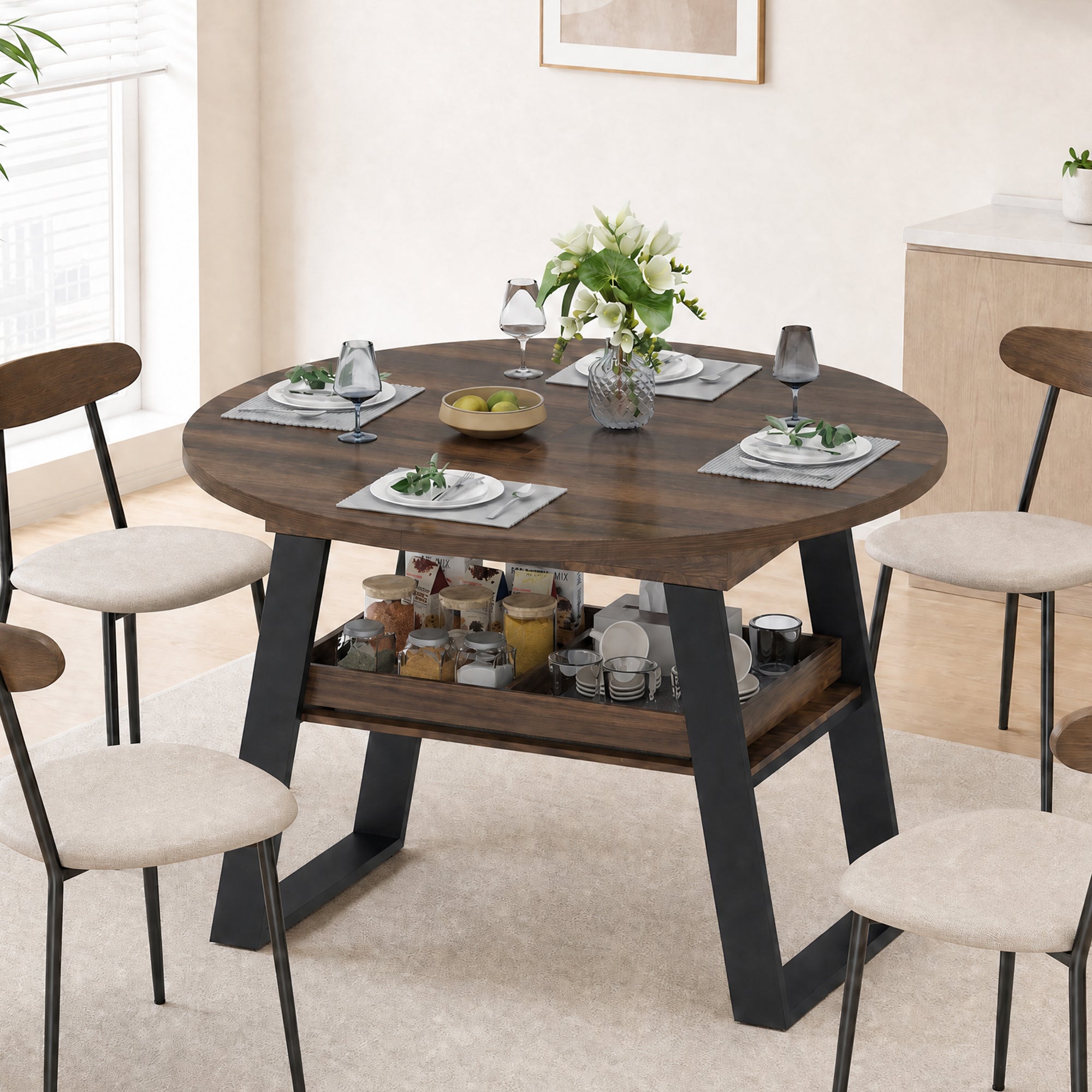 Advwin 43"-59" Extendable Round Dining Table for 4-8