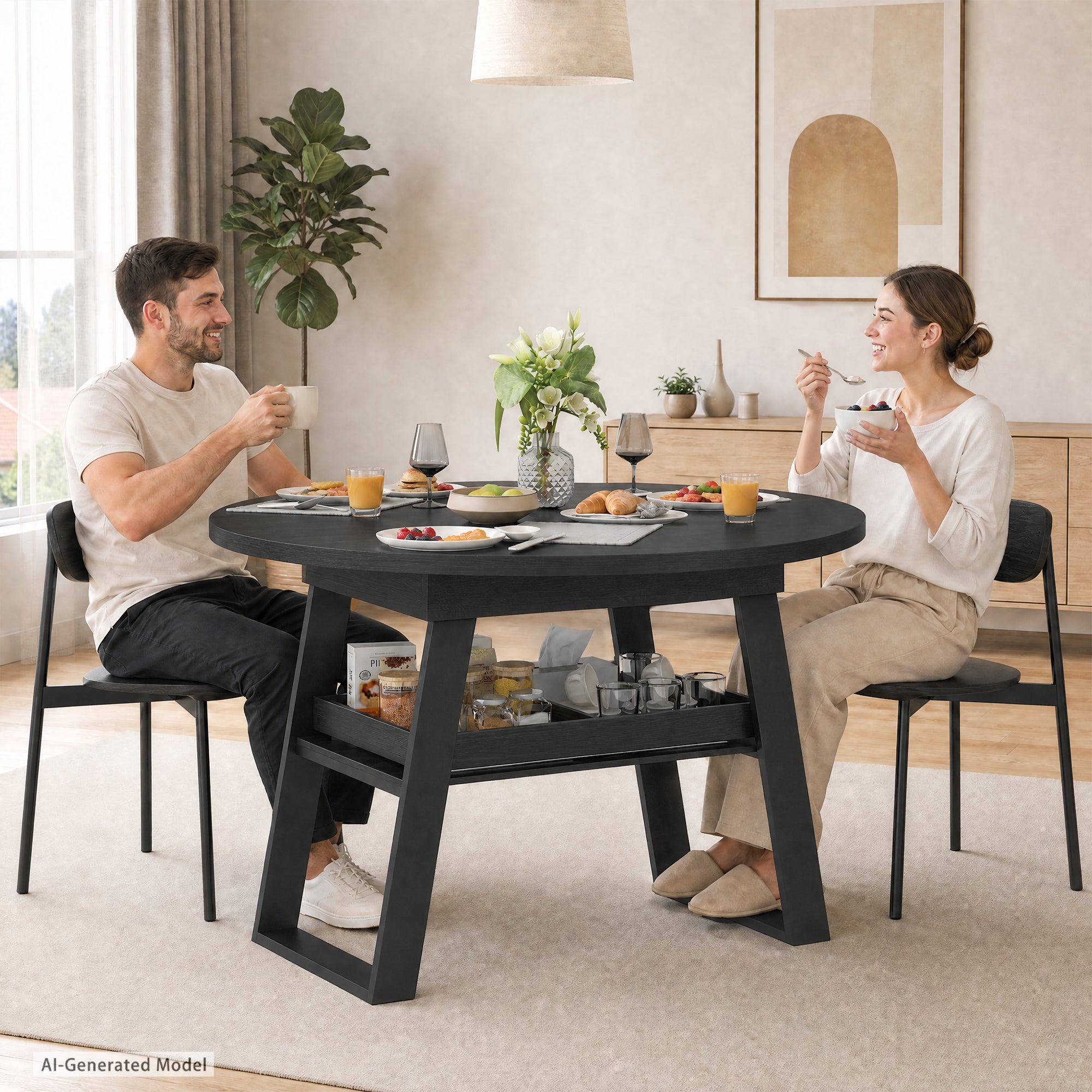 Advwin 43"-59" Extendable Round Dining Table for 4-8