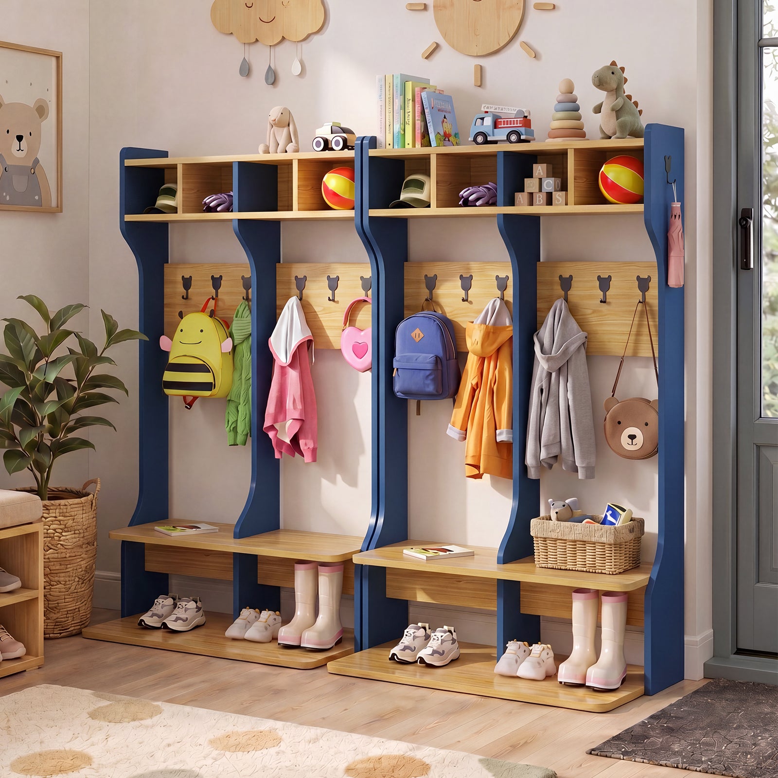 Advwin 2-Section Coat Locker with Bench