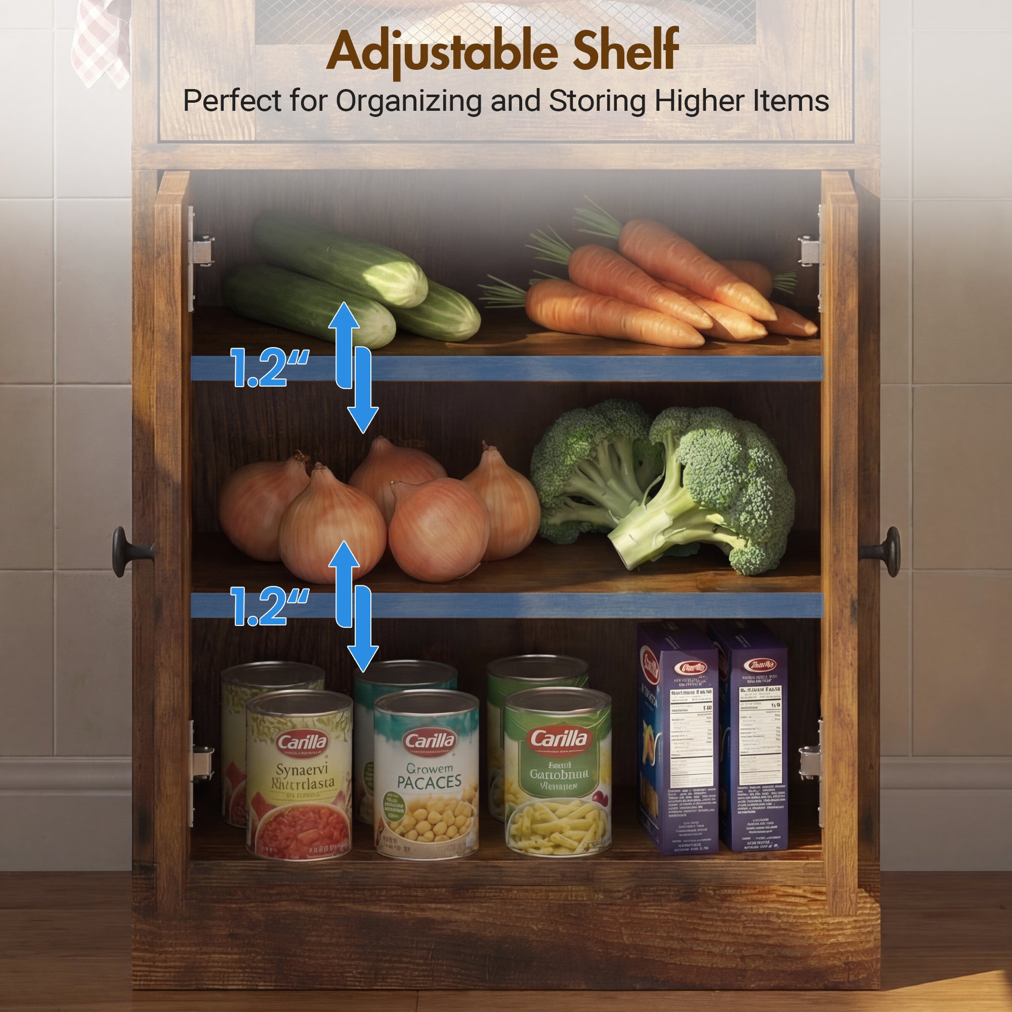 Advwin Multi-Compartment Wooden Fruit & Vegetable Cabinet