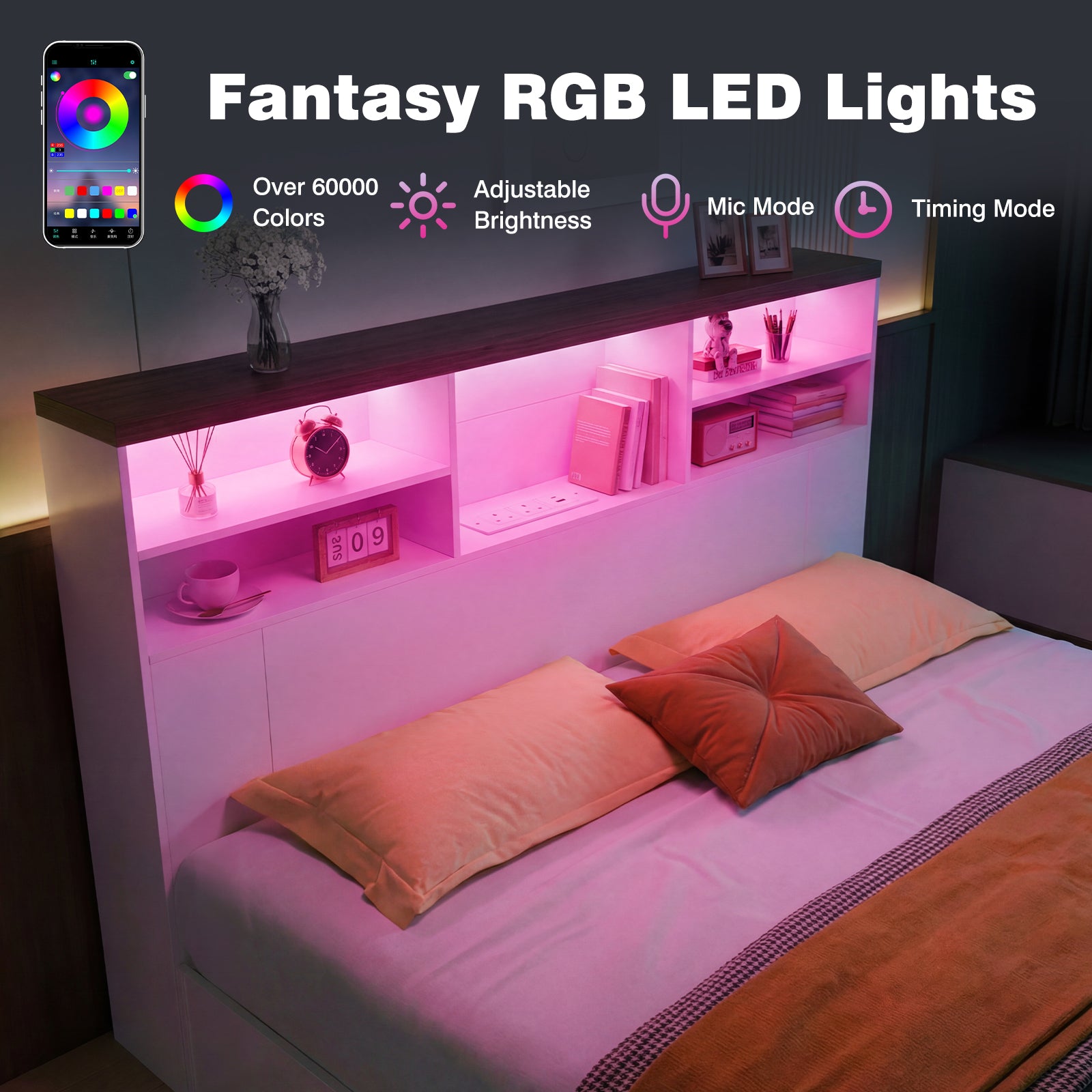 Advwin 63" Headboard w/ Extendable Storage Racks