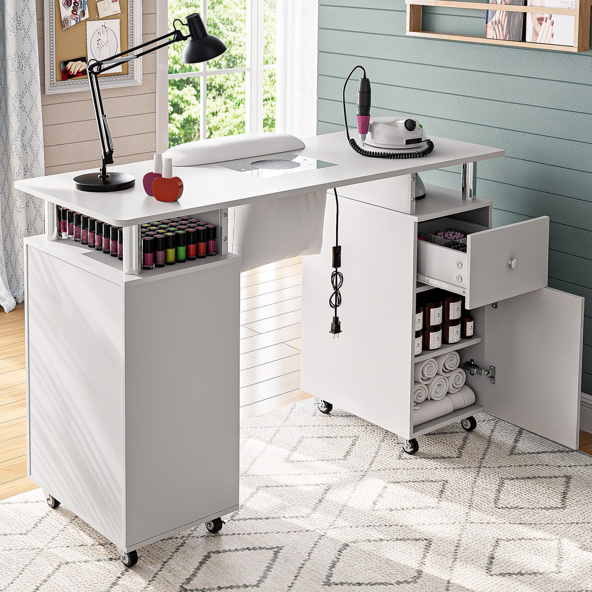 Advwin Nail Table w/ Dust Collector & Wrist Rest