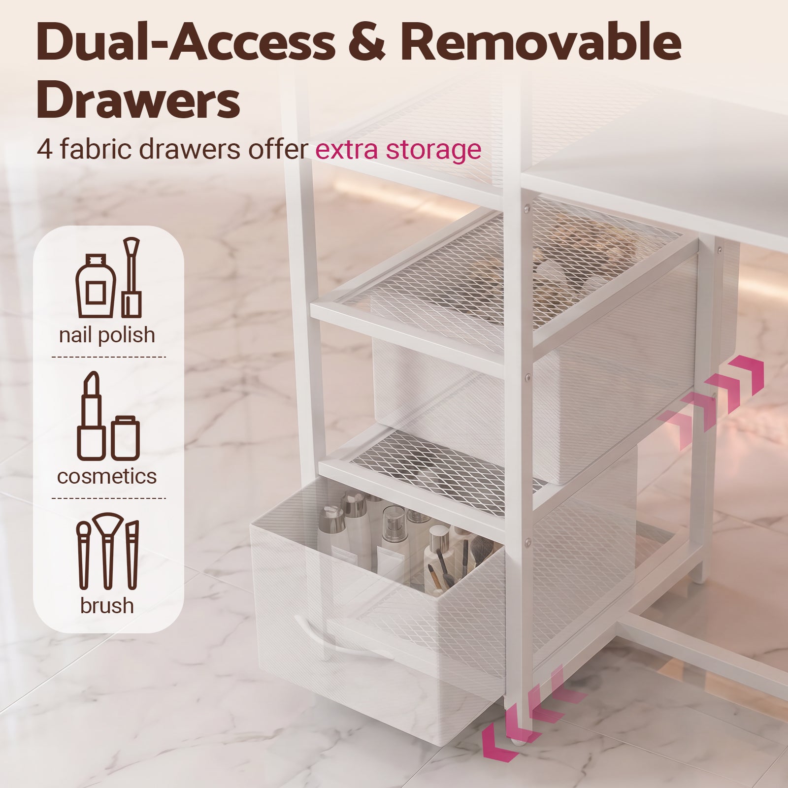 Advwin Double Tabletop Nail Desk w/ 3-Tier Storage Rack