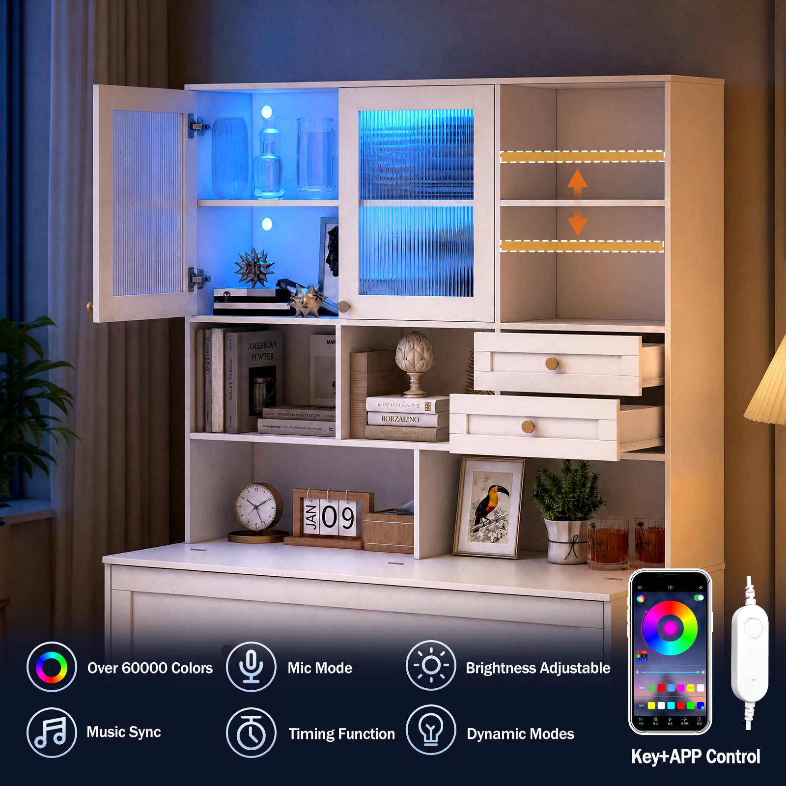 Advwin Murphy Bed w/ Large Storage & LED Light