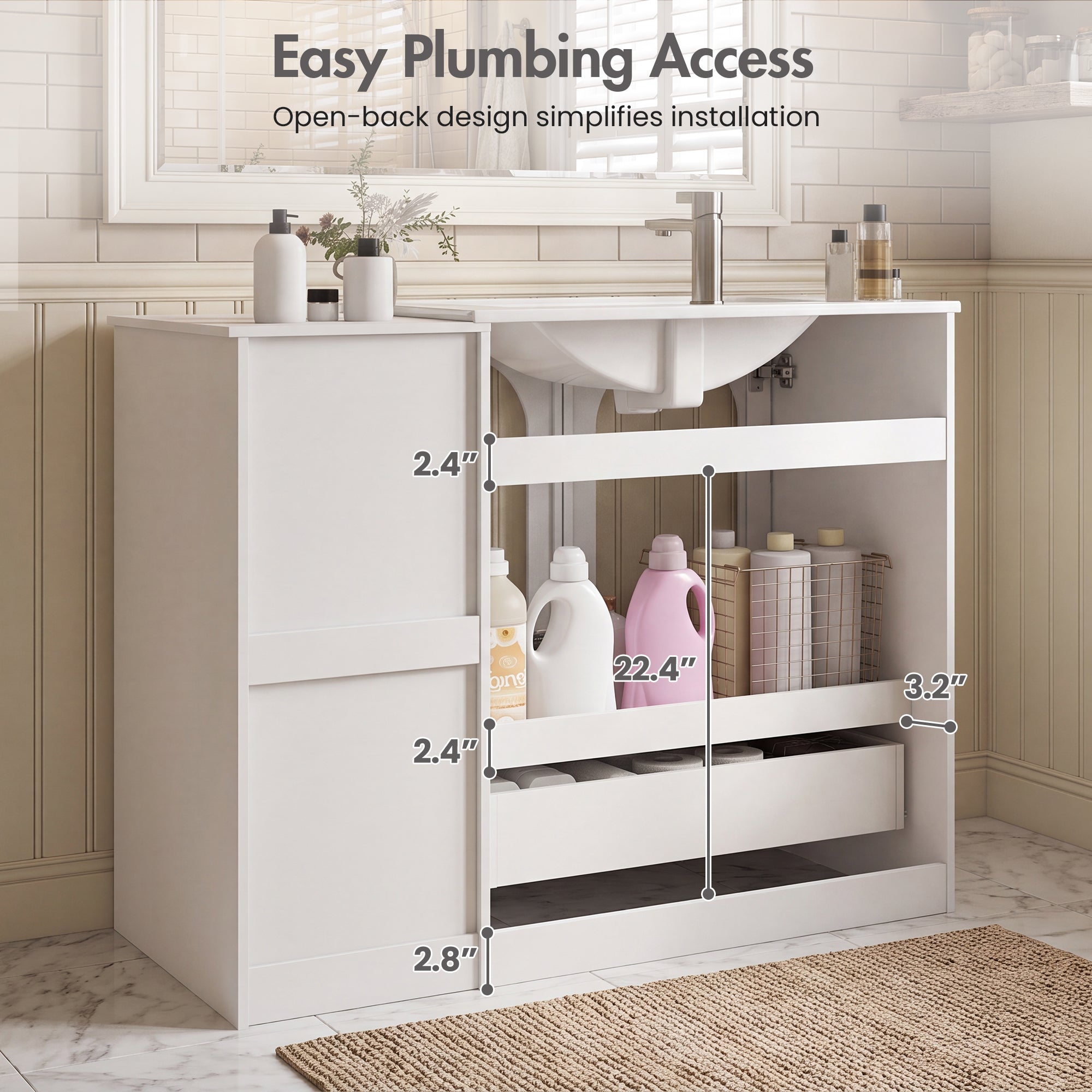 Advwin 42" Freestanding Bathroom Vanity w/ Ceramic Sink