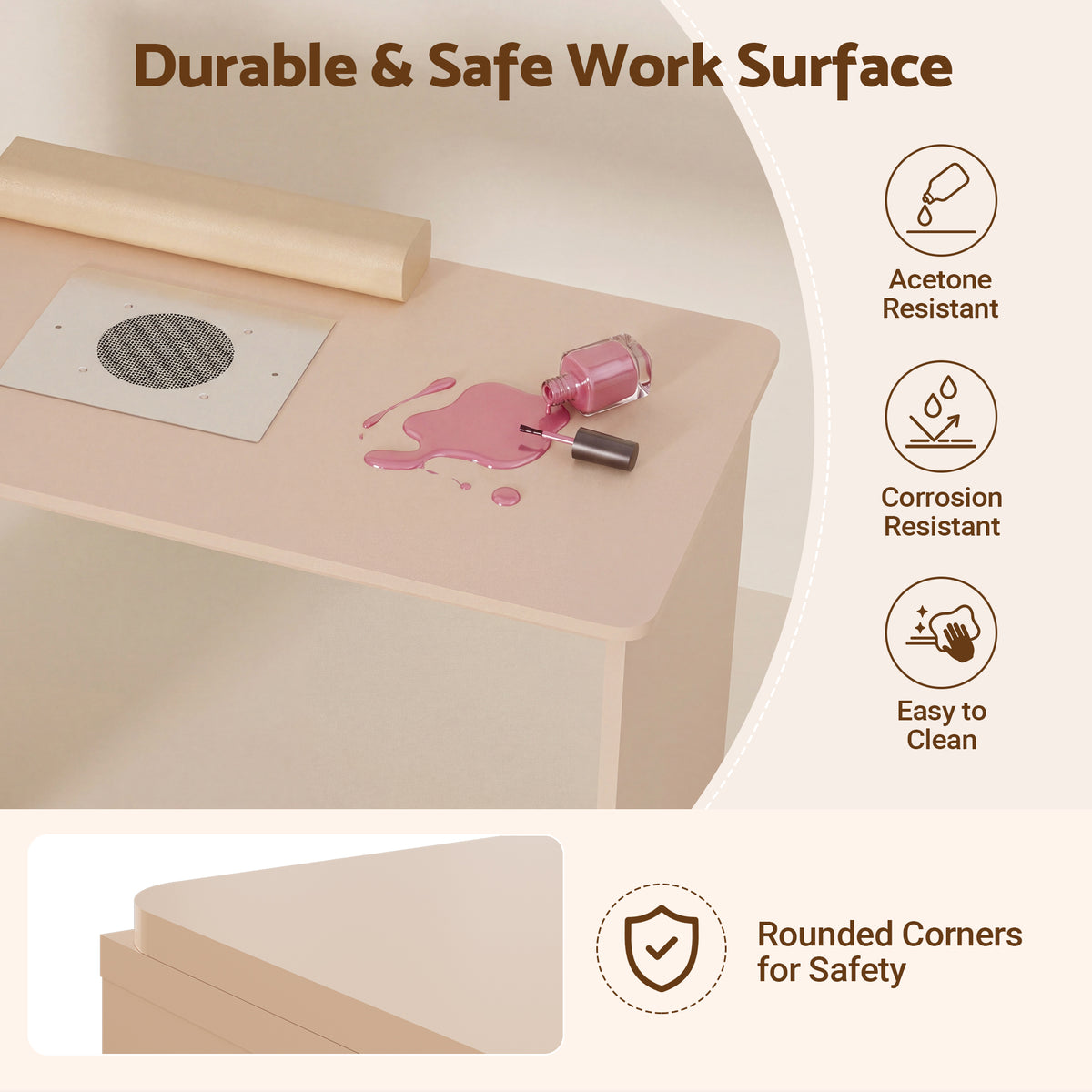 Advwin L-Shaped Rotating Nail Table with Dust Collector