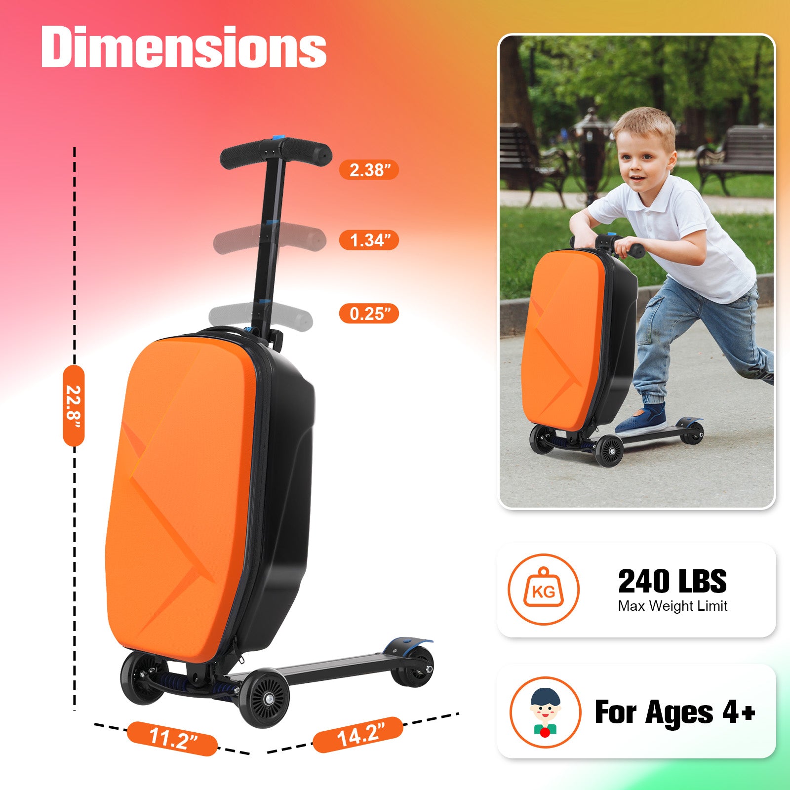 Advwin Luggage Carry On Scooter Suitcase for Kids Airline Travel