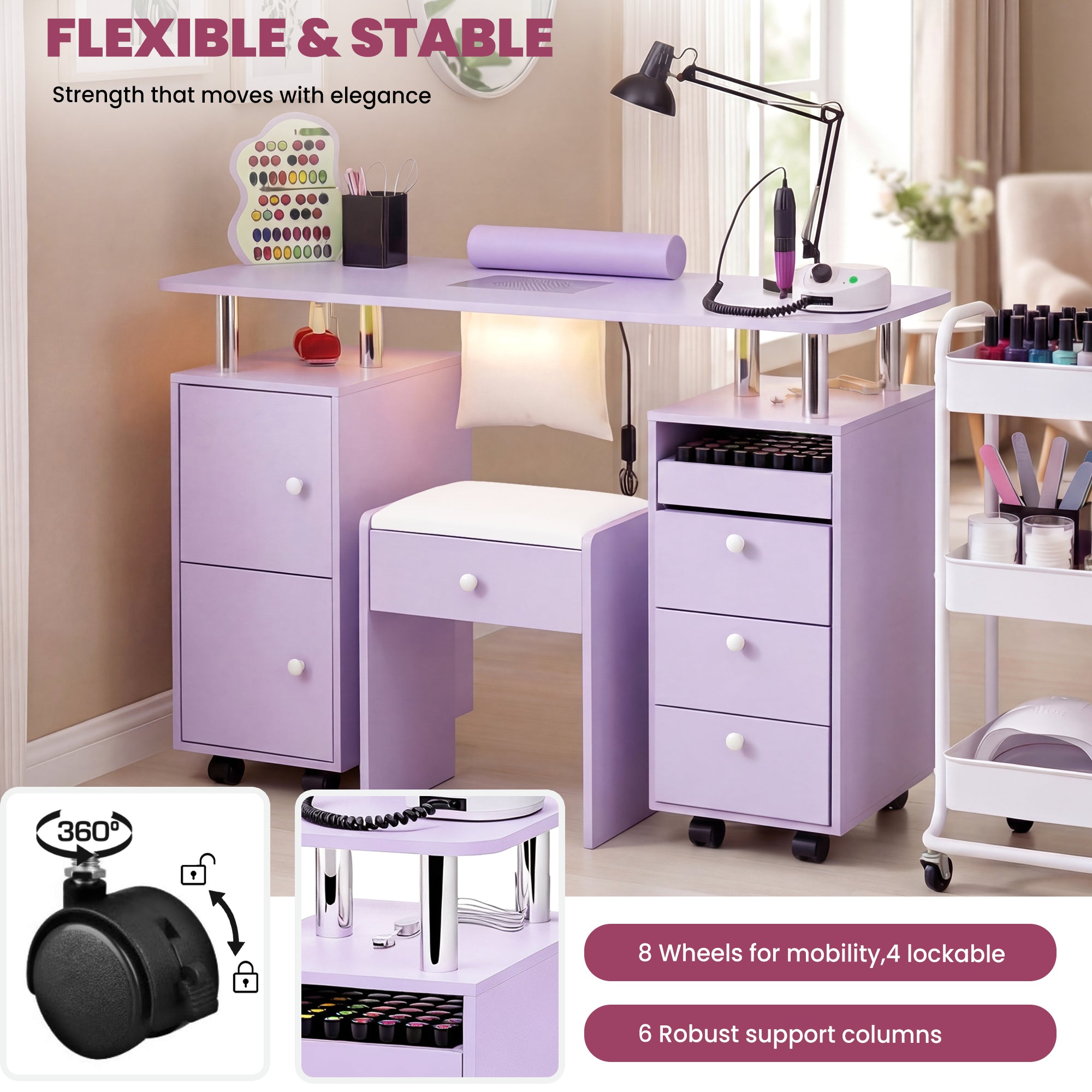 Advwin Nail Desk & Storage Stool Set for Nail Tech