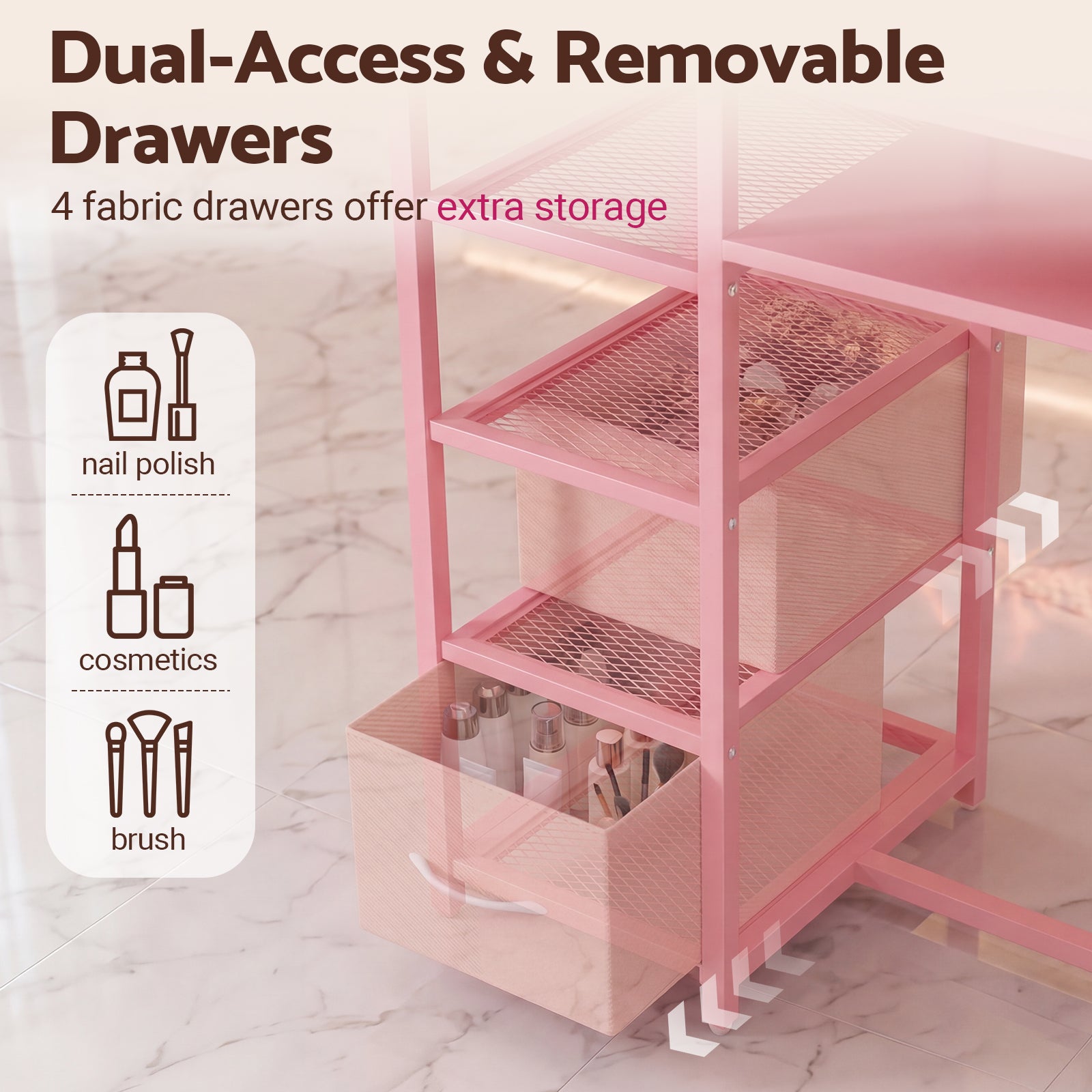 Advwin Double Tabletop Nail Desk w/ 3-Tier Storage Rack