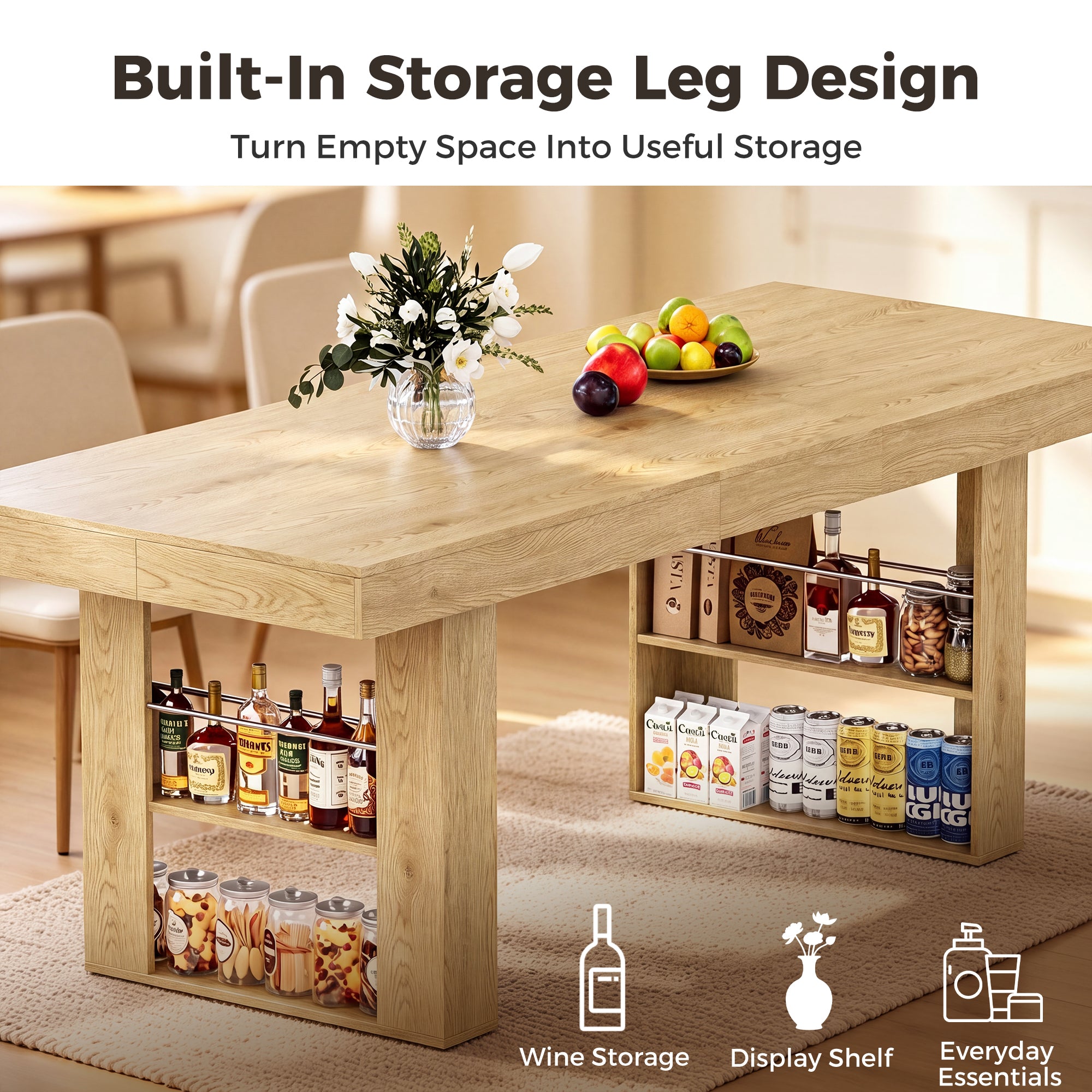 Advwin Rectangle Extendable Dining Table for 6-8