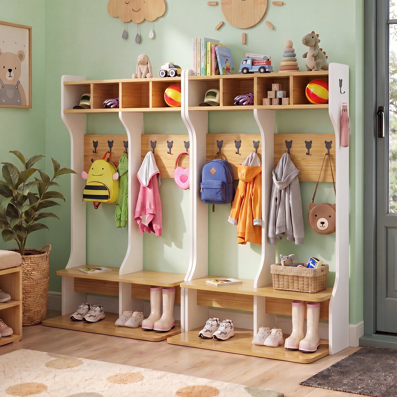 Advwin 2-Section Coat Locker with Bench