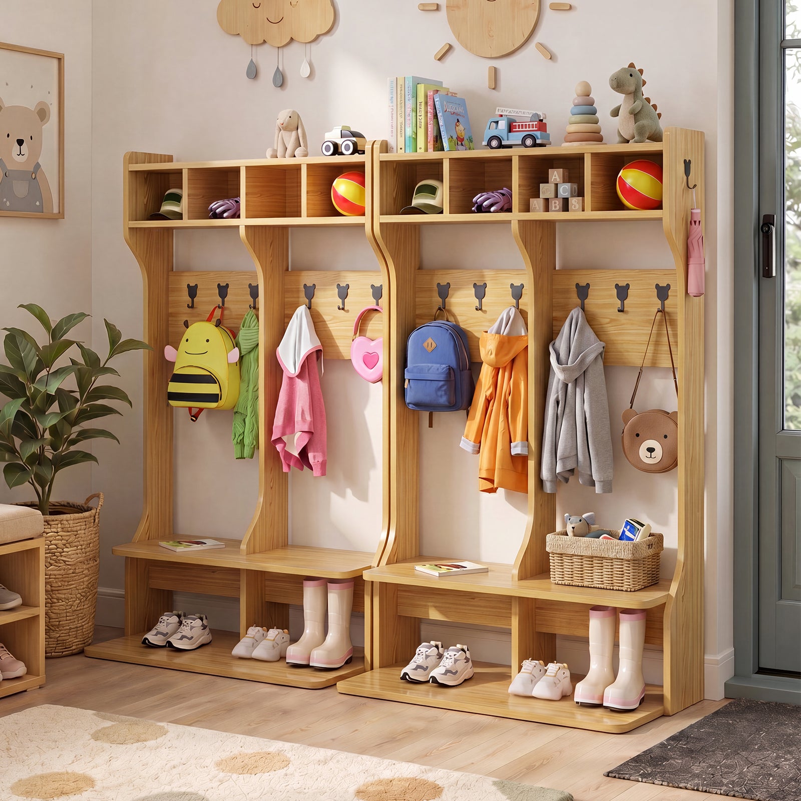 Advwin 2-Section Coat Locker with Bench