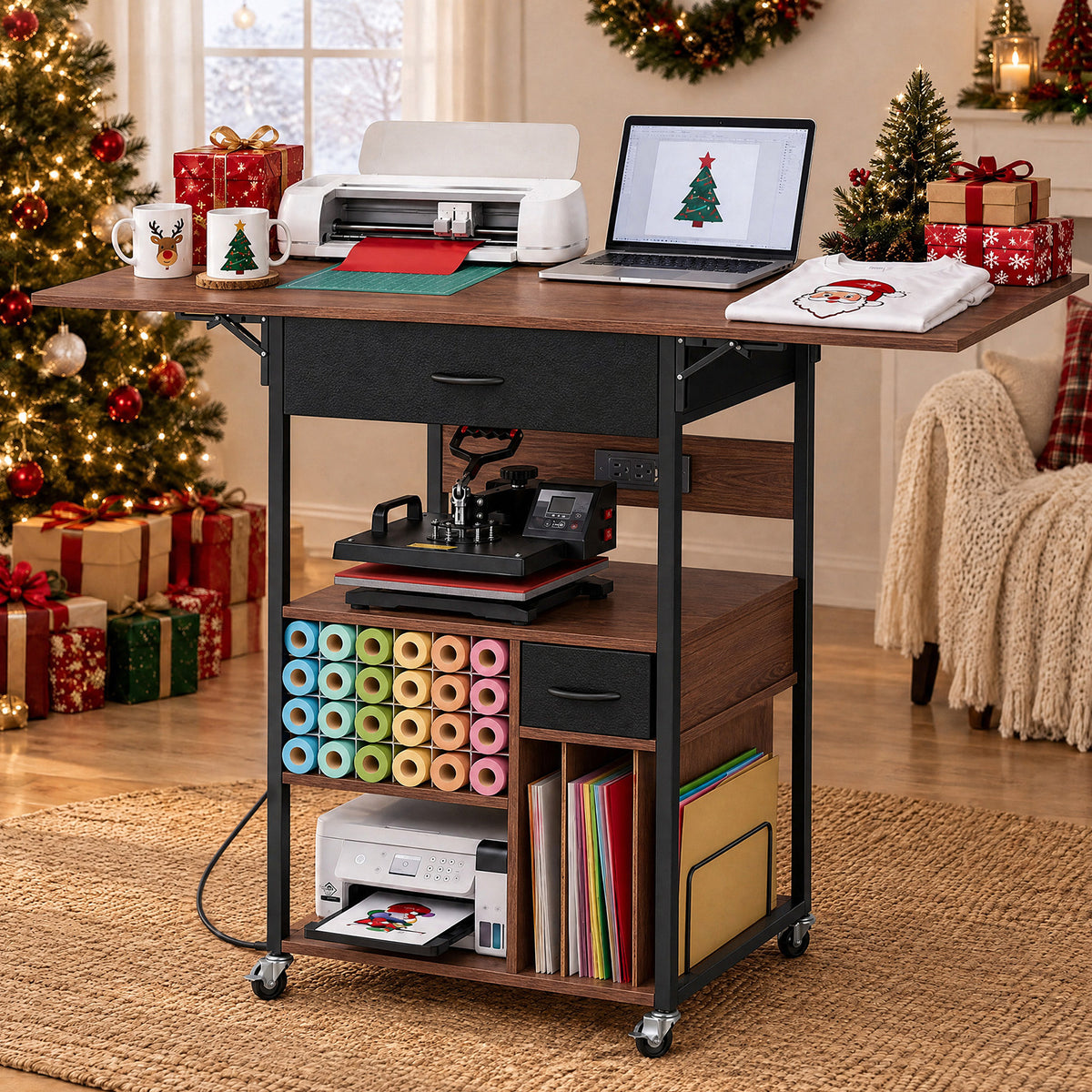 Advwin Foldable Heat Press Table w/ Built-in Power Outlet