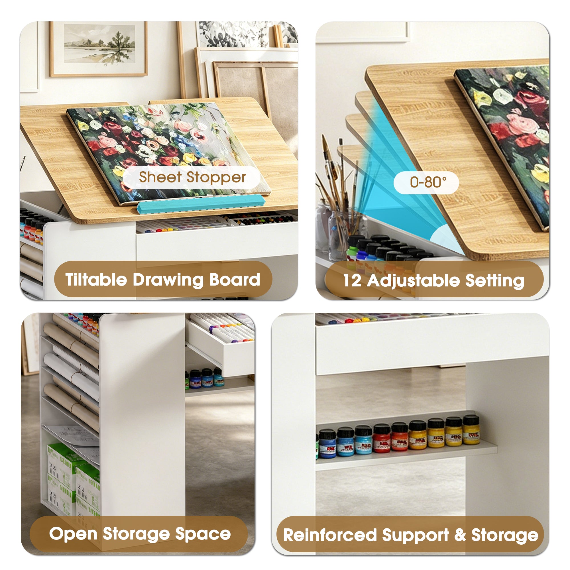 Advwin Adjustable Drafting Table with Storage