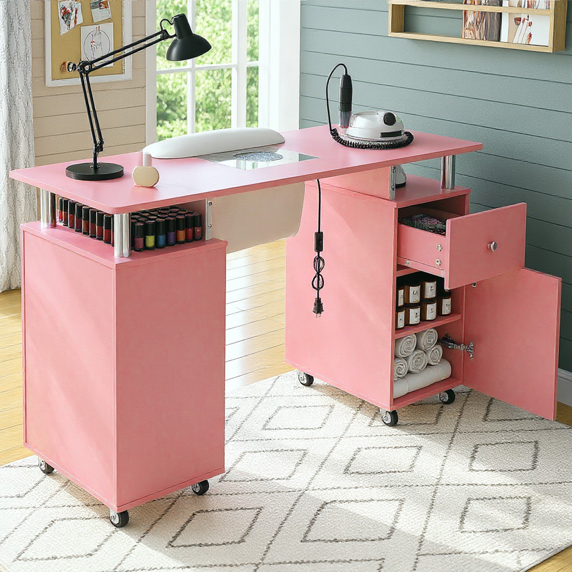 その他 SUITCASE NAIL DESK Advwin Nail Table w/ Dust Collector & Wrist Rest